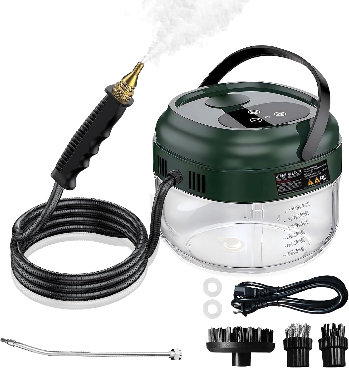 LIULIKJ 1800W High Pressure Steam Cleaner, Handheld Steam Cleaner with 1.5L Large Water Tank and 3 Brush Heads, 6-Gears Adjustable and 15 Seconds Fast Heating for Home Use Kitchen Bathroom