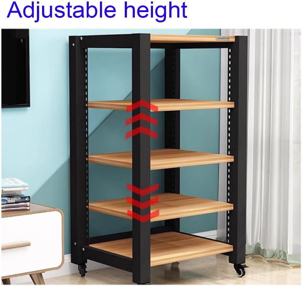 BIUBPW Heavy AV Media Stand 2 3 4 5 Tier Movable Storage Cart HiFi Rack Adjustable Shelves Amplifier Rack Open Storage Cabinet for Entertainment Stereo Component(Natural