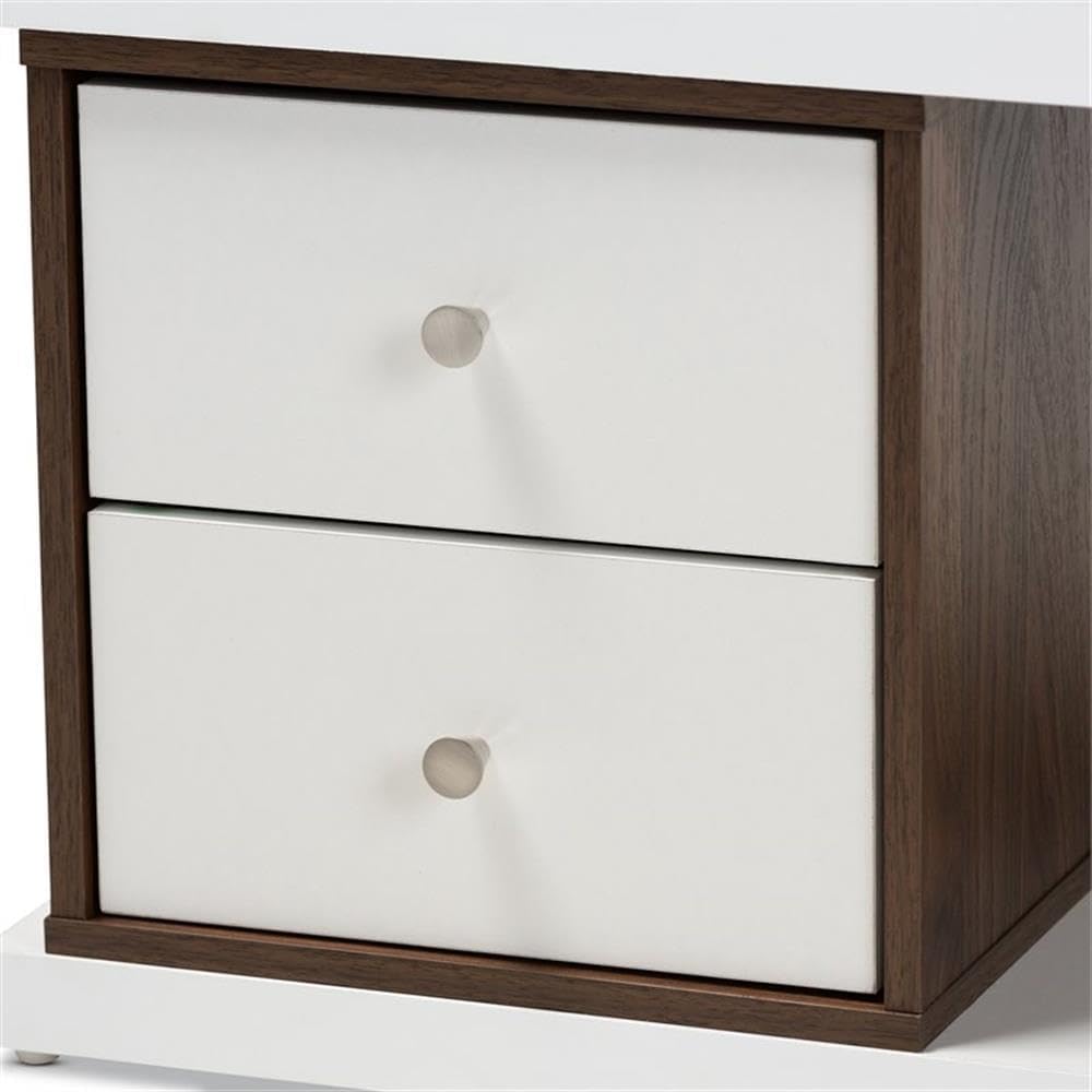 BOWERY HILL Modern Two-Tone White and Walnut Finished 2-Drawer Bookcase