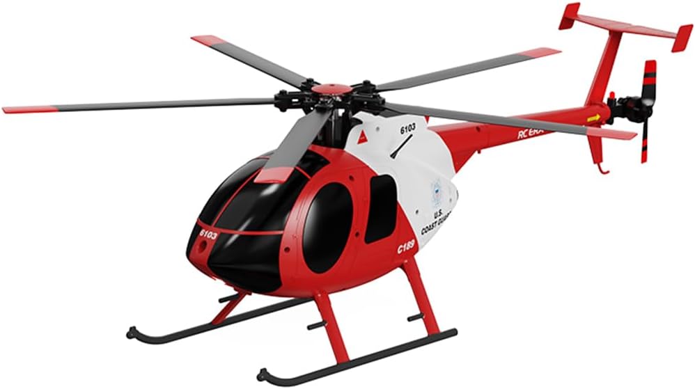 MD500 C189 Remote Control Helicopter for Beginners, 1/28 Little Bird RC Aircraft Model, 4CH Single-Rotor Helicopter Model for Adults (RTF Version/Red and White)