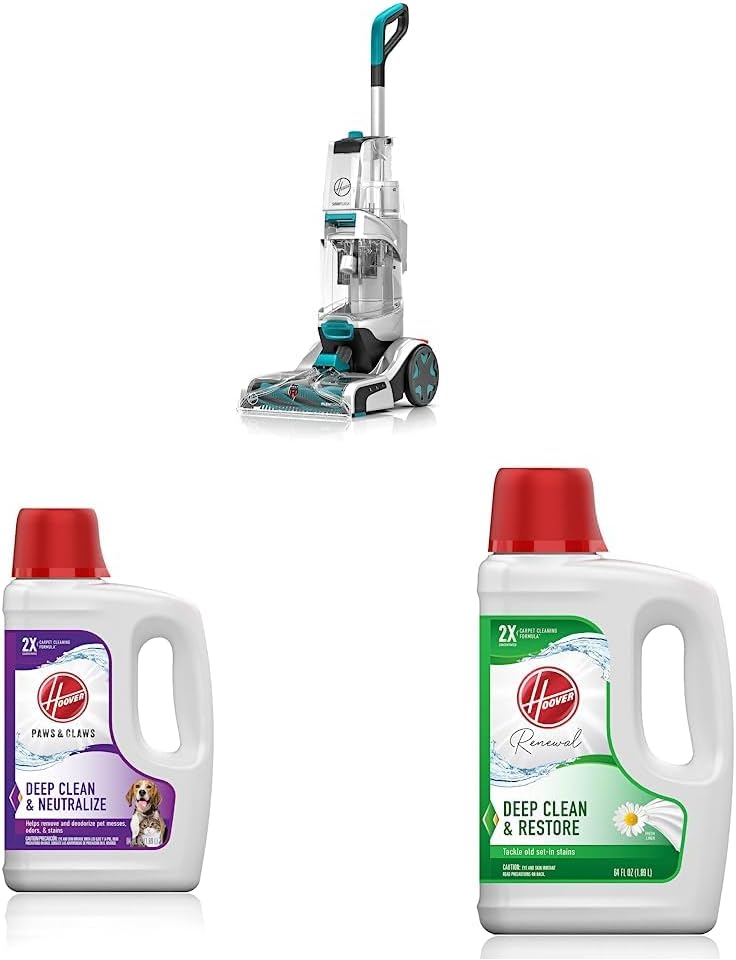 Hoover Smartwash Automatic Carpet Cleaner & Paws & Claws Deep Cleaning Carpet Shampoo with Stainguard & Renewal Deep Cleaning Carpet Shampoo, Concentrated Machine Cleaner Solution, 64oz Formula, White