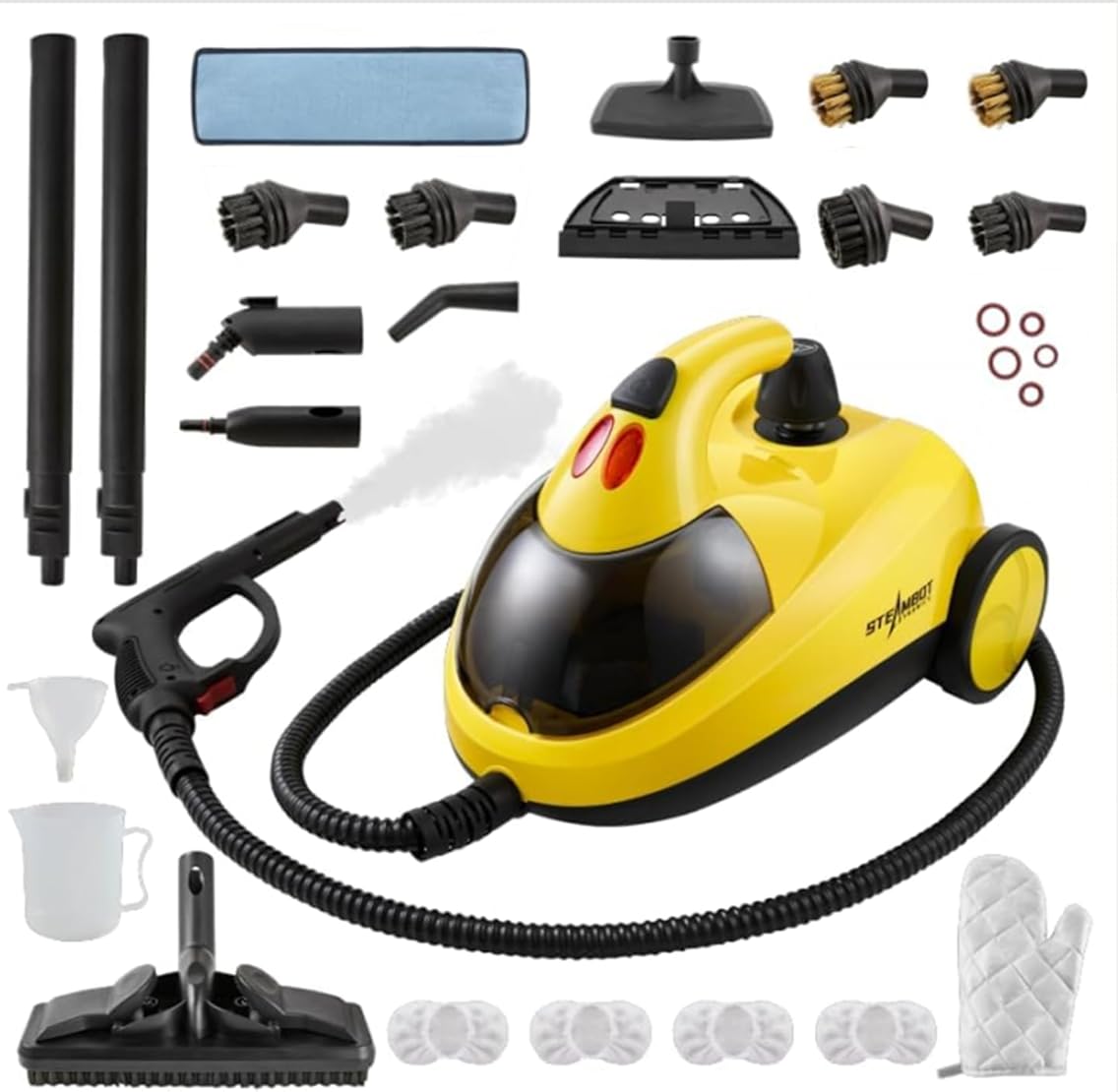 STEAMBOT Heavy Duty Steam Cleaner with 2L Large Water Tank, 28-in-1 Multipurpose steam cleaner for home, High Temperature Deep Cleaning for Grout, Floor, Tile, Oven, Car, Window&Kitchen，no chemical