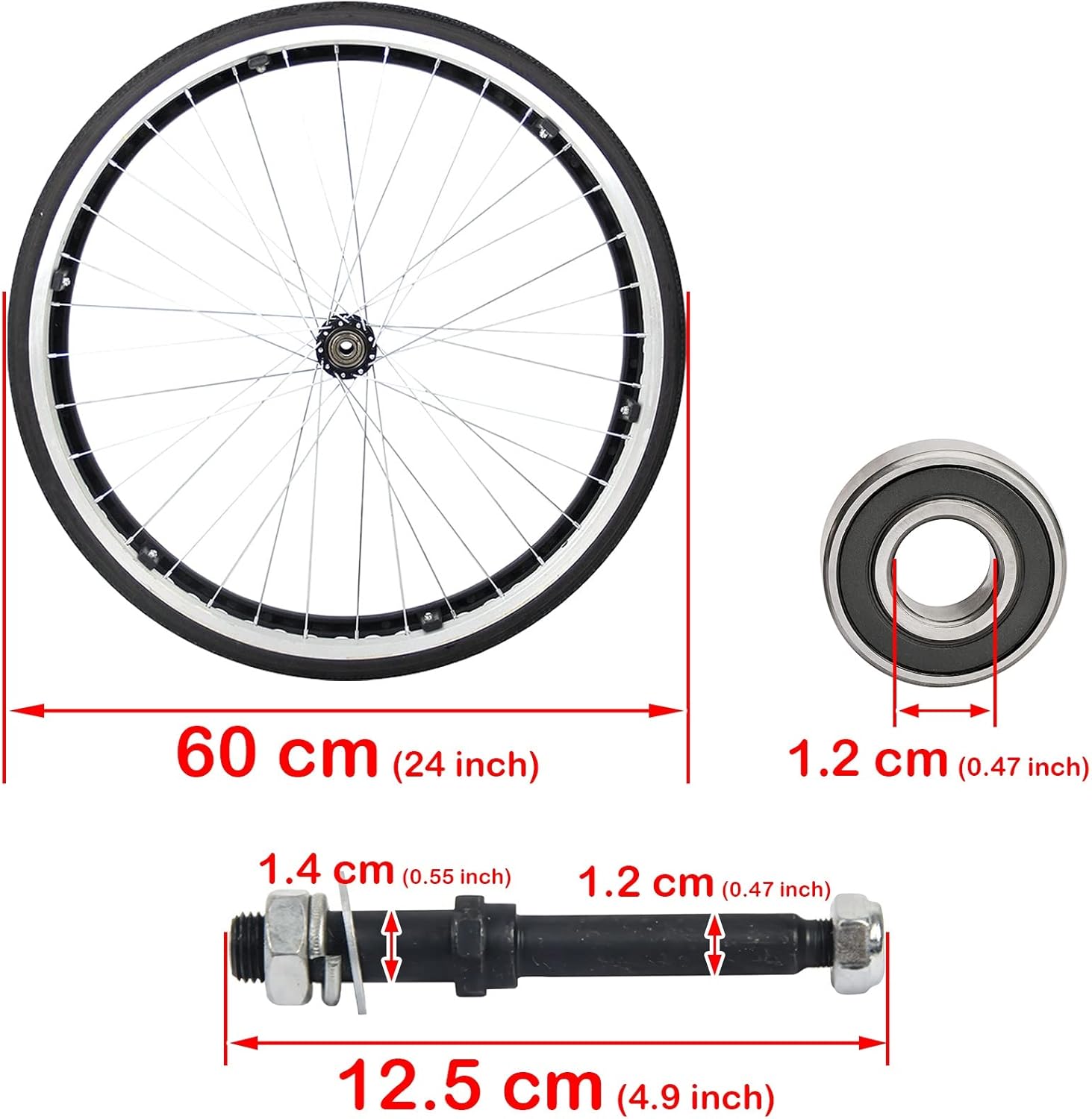 Wheelchair Caster Wheel 24 Inch (2 Pcs) Aluminum Alloy Wheel Hub Wheelchair Rear Wheels, Puncture Proof Solid Tire Wheelchair Replacement Wheels, Black/Greys (Color : Black, Size : 24 inch)
