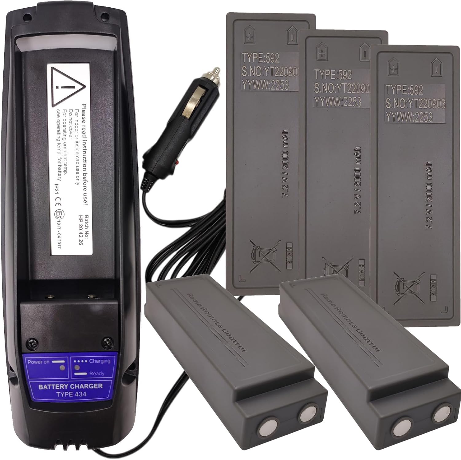 (1*Charger + 5*Battery) DC 10~30V Scanreco 434 Battery Charger + 5-Pieces 7.2V 2000mAh 592 Battery for Scanreco EEA4291/434 EEA2512 / RC400 / 590 Battery
