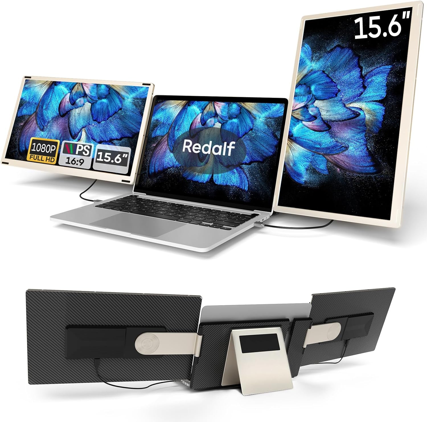 Laptop Screen Extender, 15.6'' 1080P FHD Laptop Monitor Extender with 235°Rotation Detachable Dual Monitor, Plug & Play, Triple Screen for 13