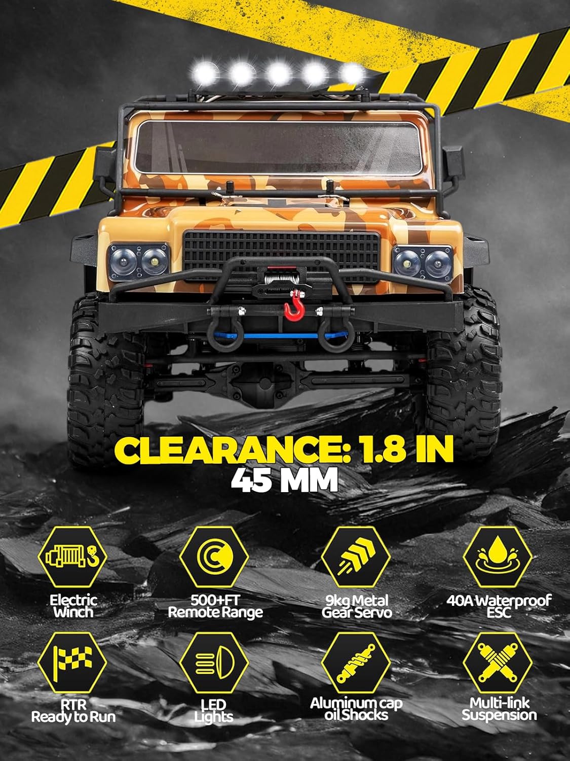 1/8 Scale Fast RC Cars for Adults，Max 10 mph Electric Off-Road Monster Truck,Waterproof RC Car 4WD Remote Control Car with 3S Lipo 30+ Min Play, All Terrain