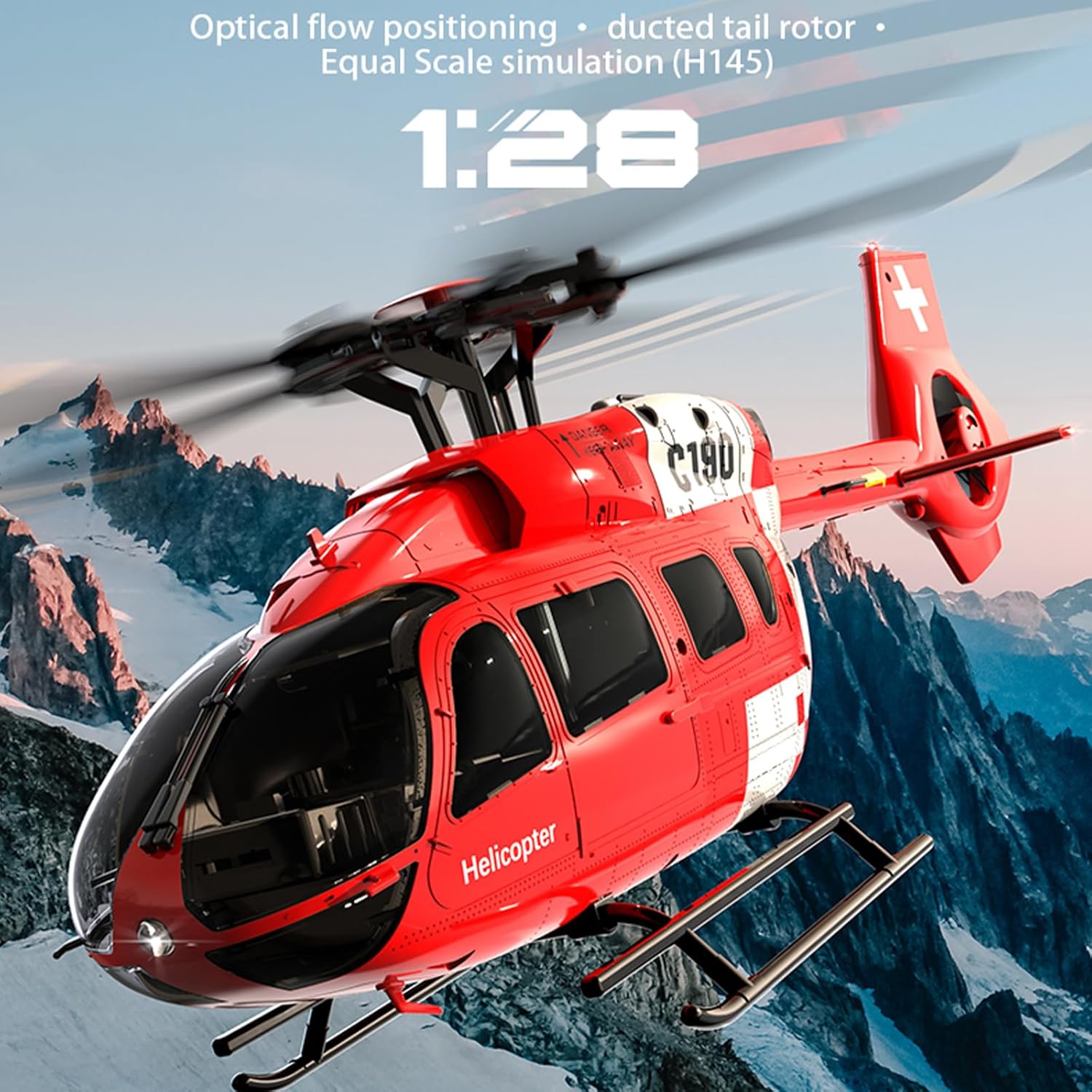 C190 RC Helicopter, 1:30 Scale H145 Helicopter 2.4G 6CH RTF Single Propeller Aileron Free, Optical Flow Positioning, Six-axis Gyroscope Stabilization Gift for Adults and Teens (Orange)