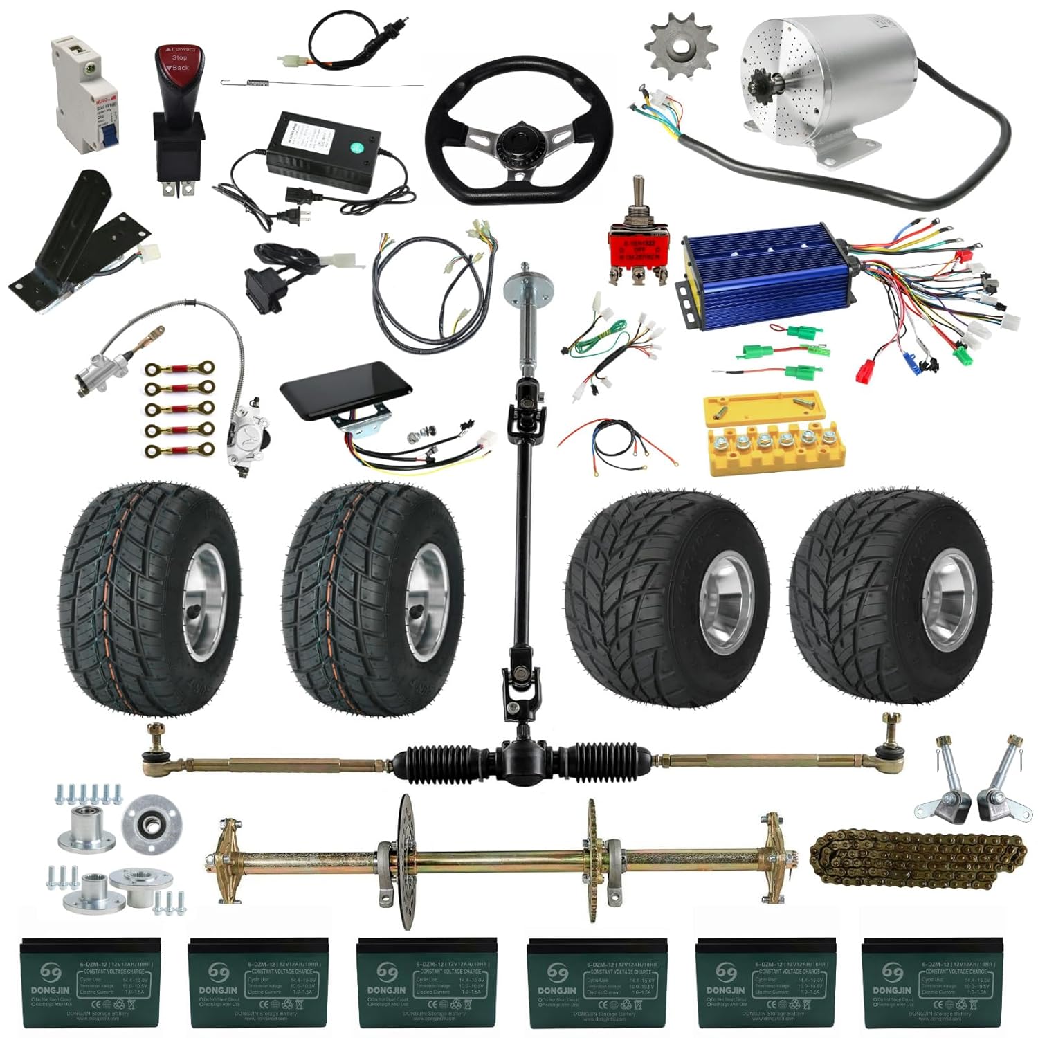 72V 3000W Brushless DC Motor Kit – Full Upgrade Set with Rear Axle, Wheels, Steering Gear, Speed Controller & Throttle for Go-Karts, ATVs, Electric Vehicles, Drift Trikes, Golf Carts
