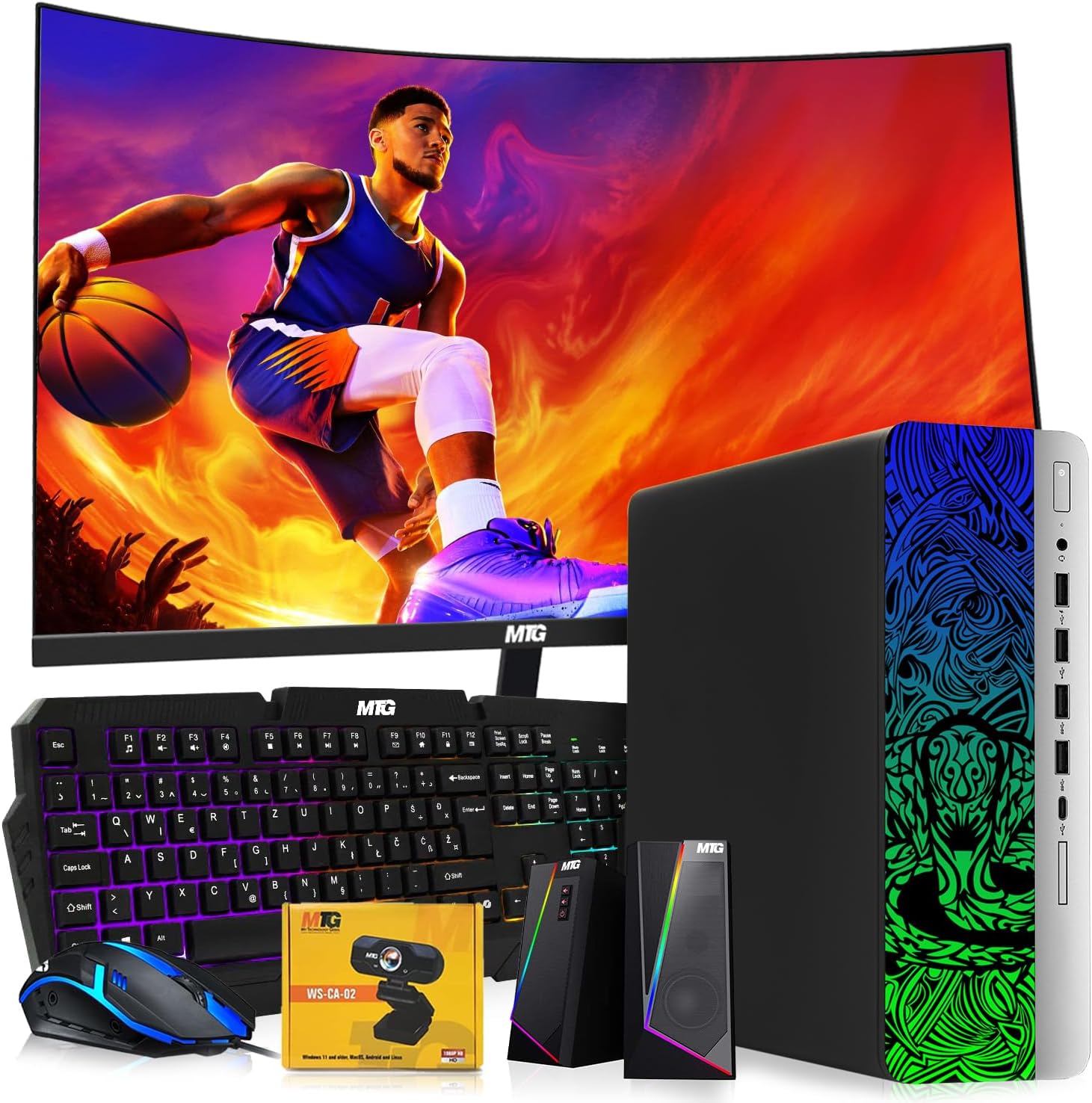 TechMagnet HP Regular Cobra Edition Desktop – Intel Core i5|16GB DDR4 Ram|512GB SSD|New 24 Inch Curved Monitor|Windows 11 – Computer Tower PC (Renewed)