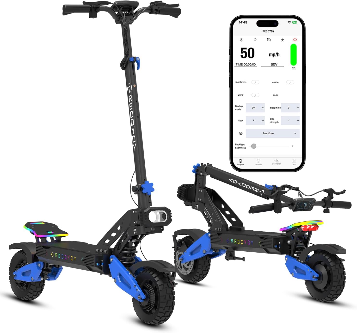 RD2 Electric Offroad Scooter - 40-50 MPH Fastest Dual Motor Adult Scooter, 5000W Peak, 55-Mile Long Range, 10.5