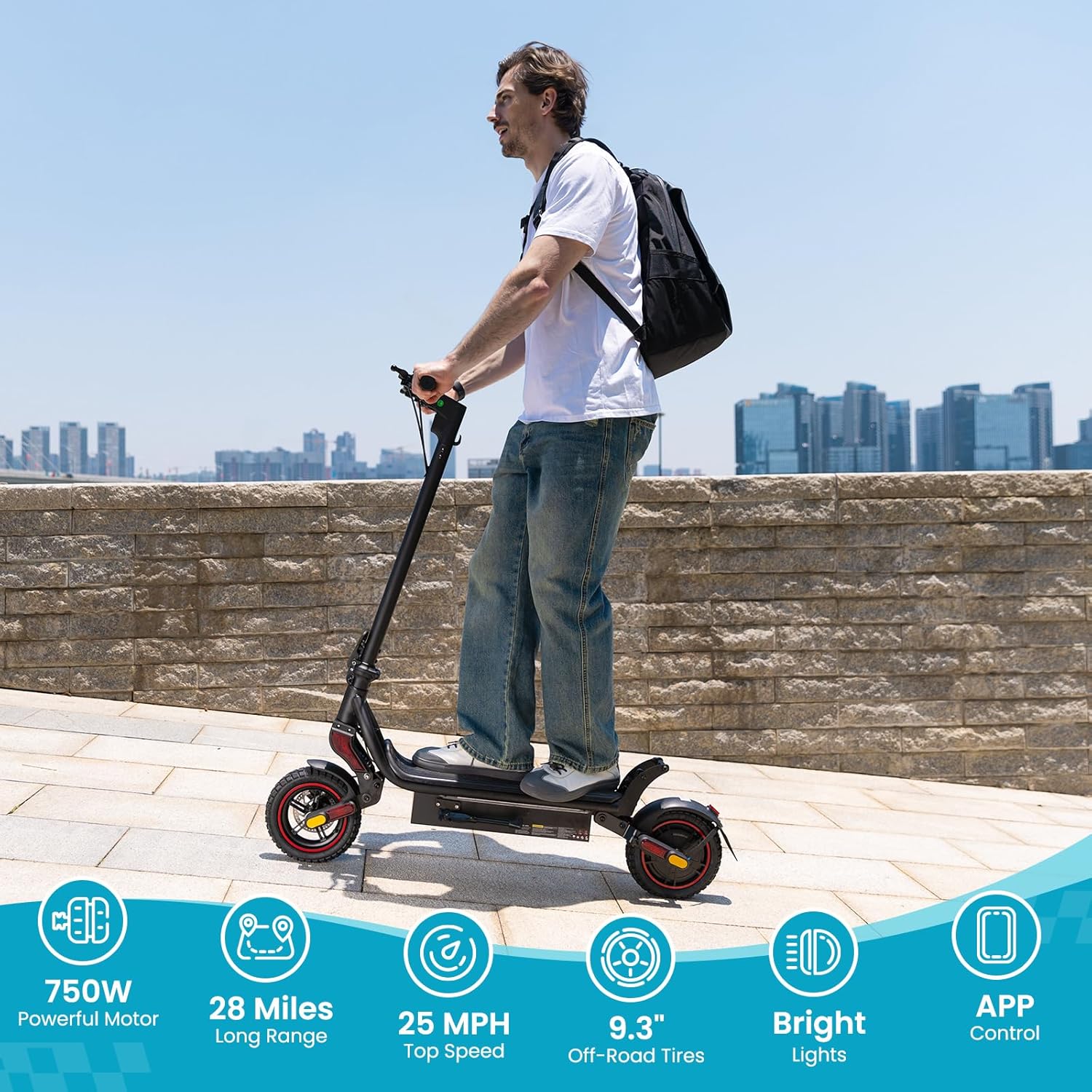 Electric Scooter, 500W/750W/1000W Motor, 22/25/28 MPH Top Speed & 23/28 Miles Range, 9.3
