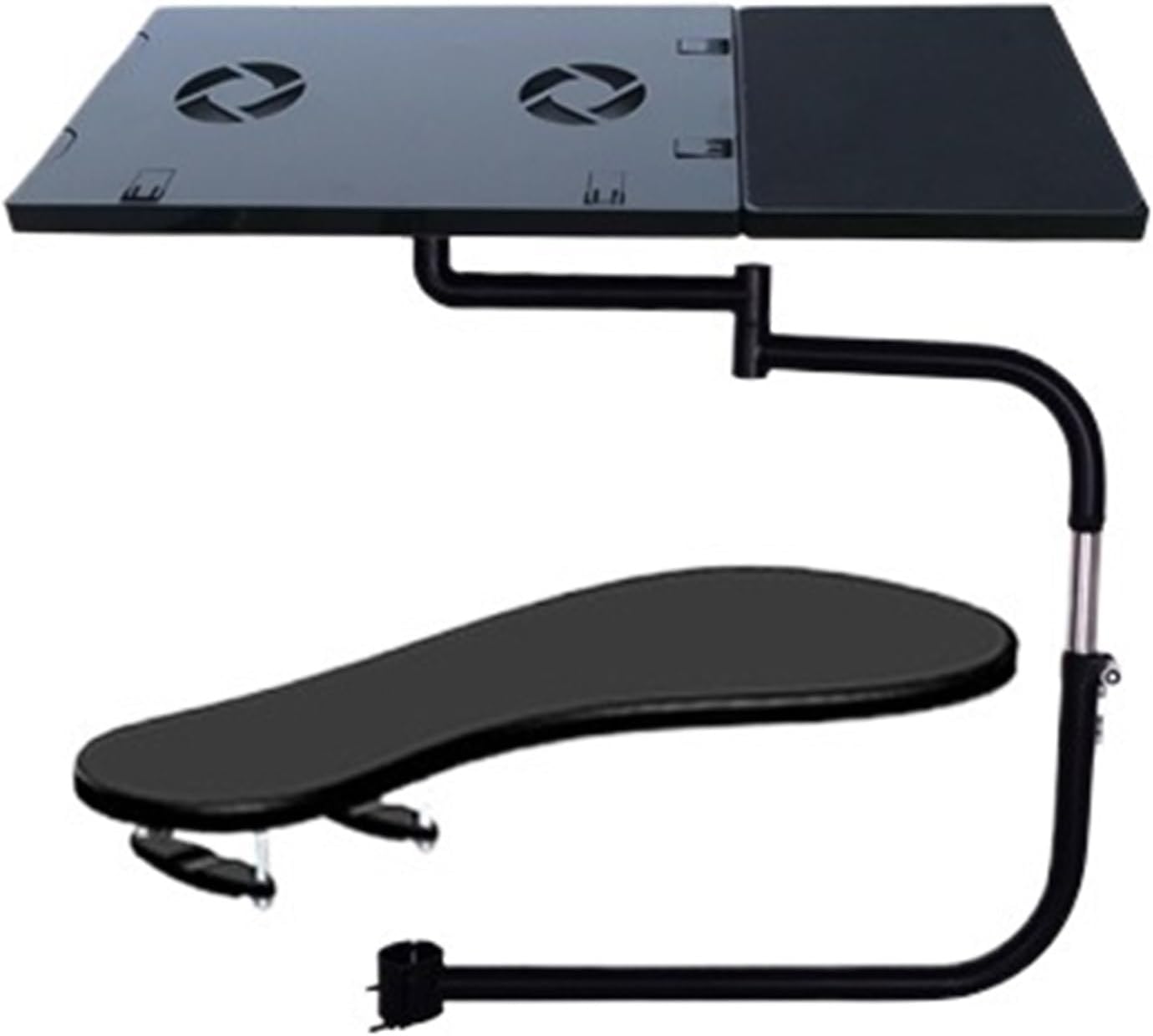 Multifunctional Full-Motion Chair clamp Laptop Table Stand with Fan + Square Mouse pad + Chair arm clamp Mouse pad(Color:Black)