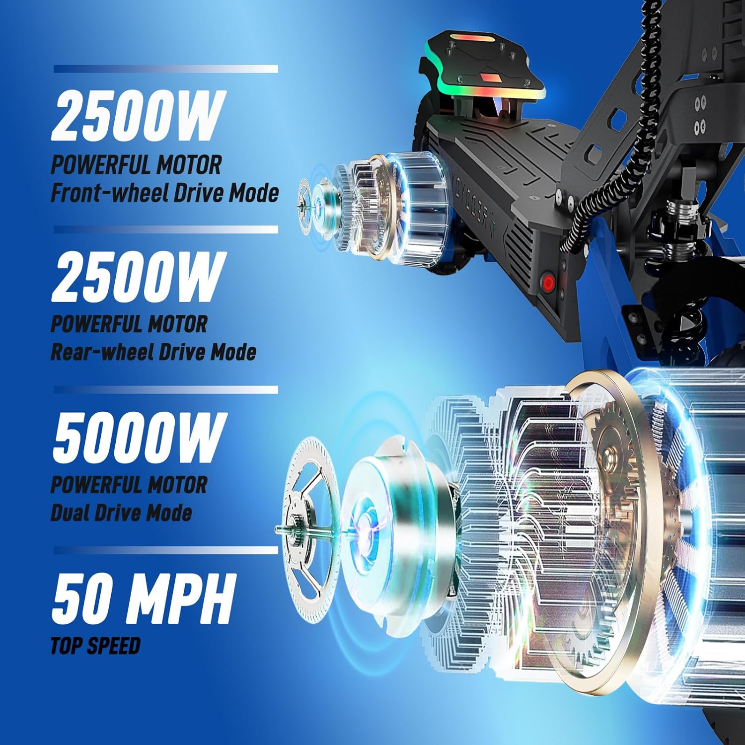 JUNLING Electric Scooter, 10000/5000/1000/900W Dual Motor, 55-31 Mph Top Speed, 75-30 Miles Max Range, 40AH/25AH/18AH/13AH Battery, Scooter for Adults with Dual Suspension Hydraulic Braking System