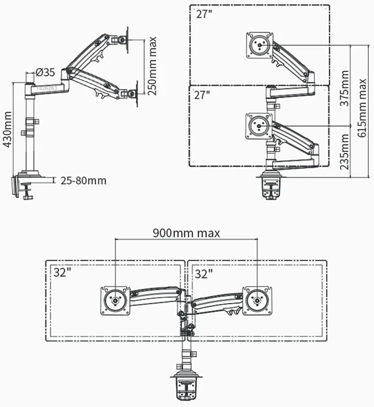 Desktop H180 + FP-2 gas spring arms suitable for 22