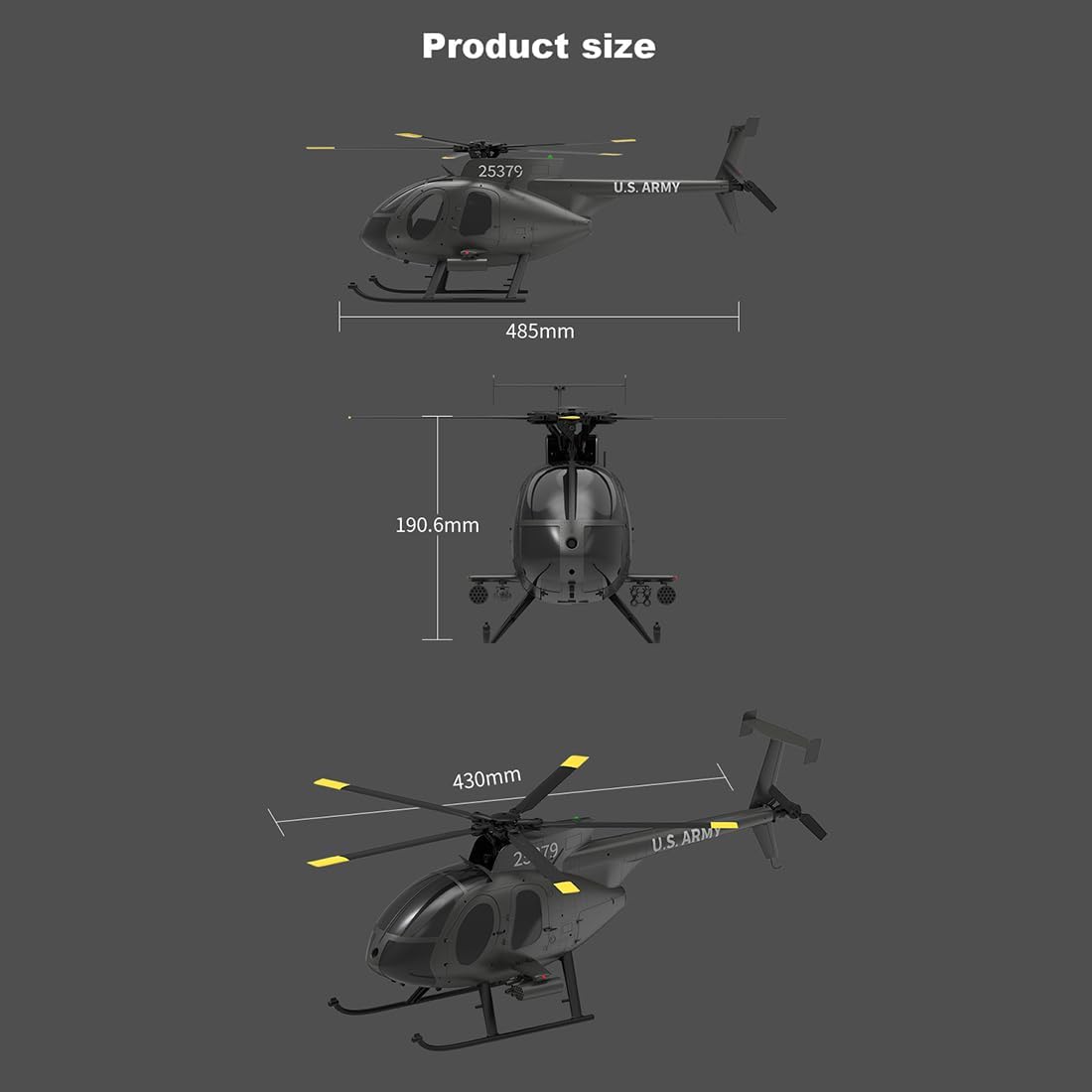 Remote Control Helicopters, F119S MD500 Little Bird RC Helicopter Model, 1/16 2.4G 9CH Flybarless Military Helicopter with GPS, 6G/3D Modes, LED Lights, and Openable Cockpit, RC Aircraft for Adults