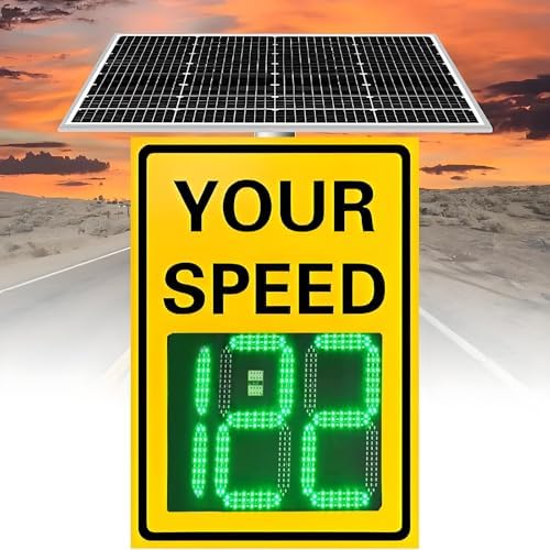Solar-Powered LED Speed Limit Sign | Radar Feedback Traffic Sign | Solar Radar Speed Monitor | 50x70cm Yellow | Covers Up to 4 Lanes | Road Safety Alert
