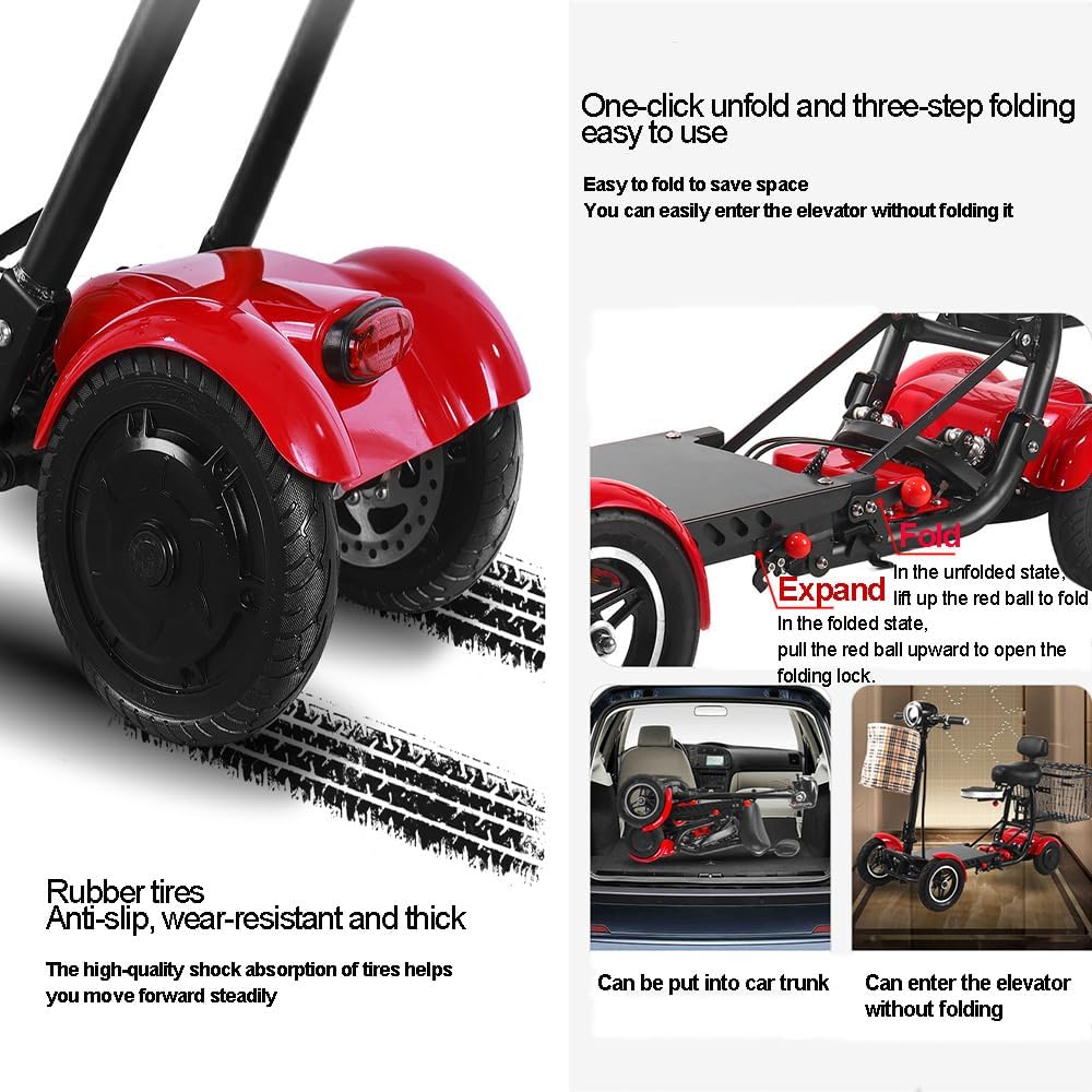 Electric Mobility Scooter, Folding 4-Wheel Design, Double Baskets & Disc Brakes, Ideal for Adults & Seniors, Outdoor Travel, Long Range 40km, Durable and Convenient