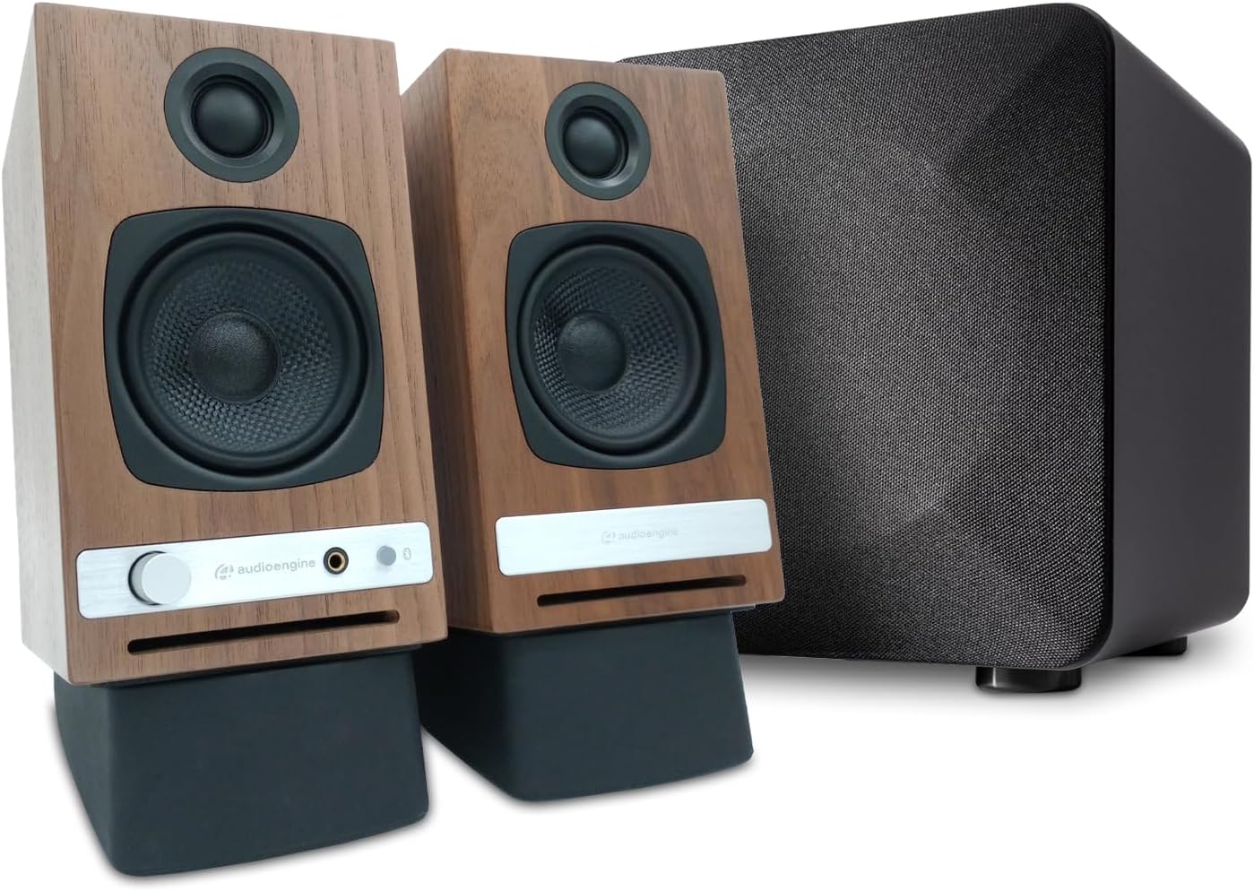 Audioengine A2 HD Walnut with S6 Subwoofer and DS1 Stands