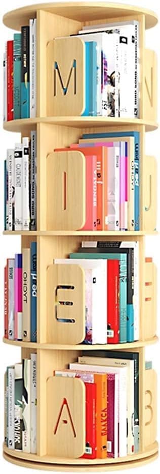 GaRcan Rotating Bookshelf Bookcases Multi Tier 360° Rotating Bookshelf, Solid Wood Round Floor Standing Storage Rack, Household Storage Rack (Wood 44 * 132cm)