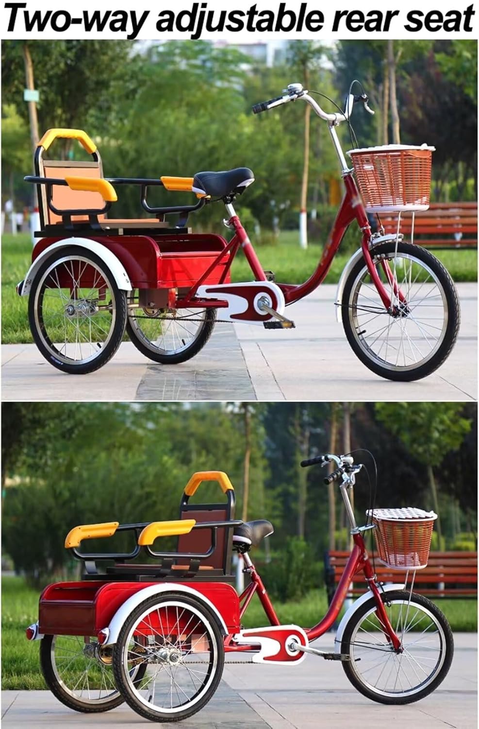 Elderly Tricycle Pedal Scooter,Rickshaw Tricycle,Shock Absorb Front Fork,Trike for Hanging Out and Traveling,3 Wheels Bicycles,Front and Rear Brakes (Black)