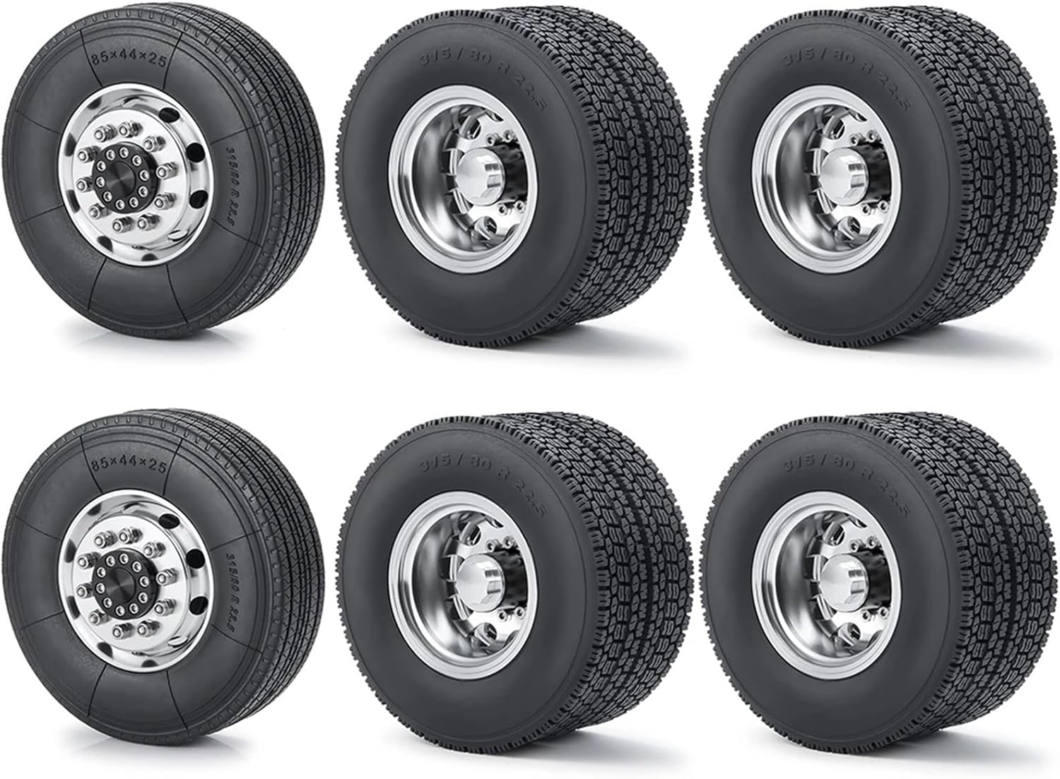 For Tamiya 6x6 1/14 6Pcs Metal Front Rear Wheel Rims And Rubber Tyre RC Truck Tractor Car Complete Set Models