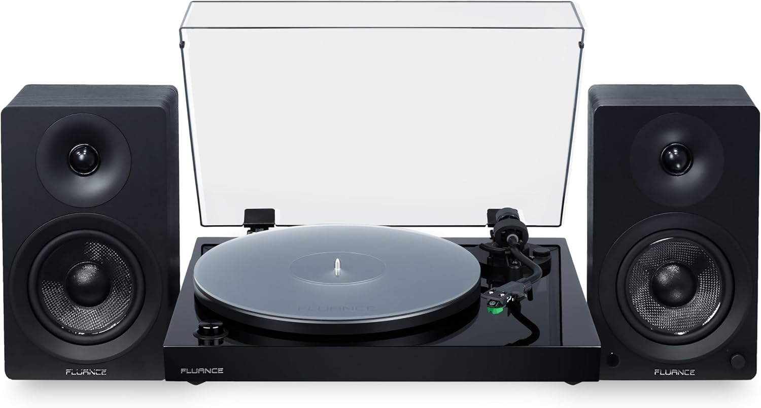 Fluance RT81+ Elite HiFi Vinyl Turntable (Piano Black) and Ai41 Powered Bookshelf Speakers (Black Ash) Bundle: High Fidelity Sound