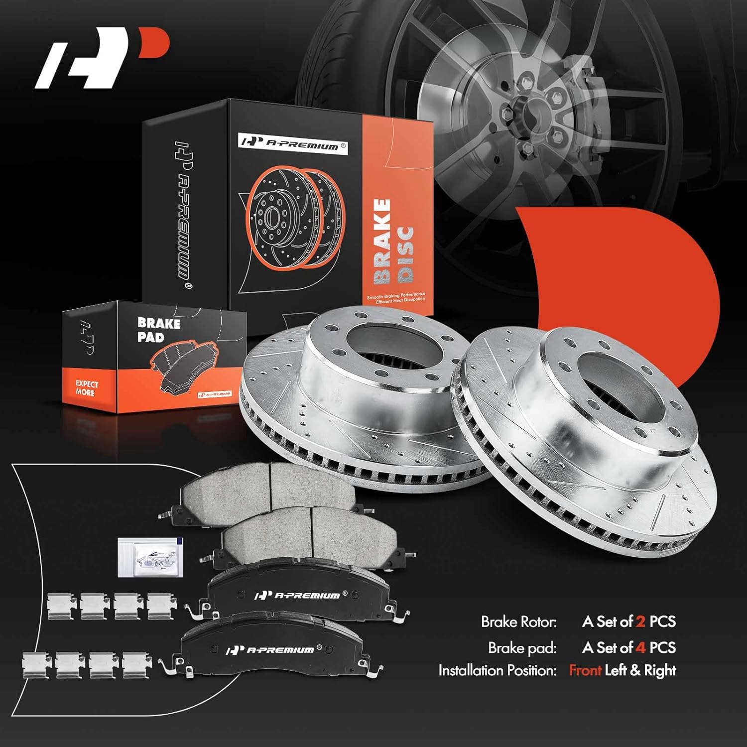 A-Premium 14.17 in (360 mm) Front Drilled and Slotted Disc Brake Rotors + Ceramic Pads Kit Compatible with Select Dodge and Ram Models - Ram 2500 & Ram 3500 09-10, 2500 & 3500 11-18, 6-PC Set