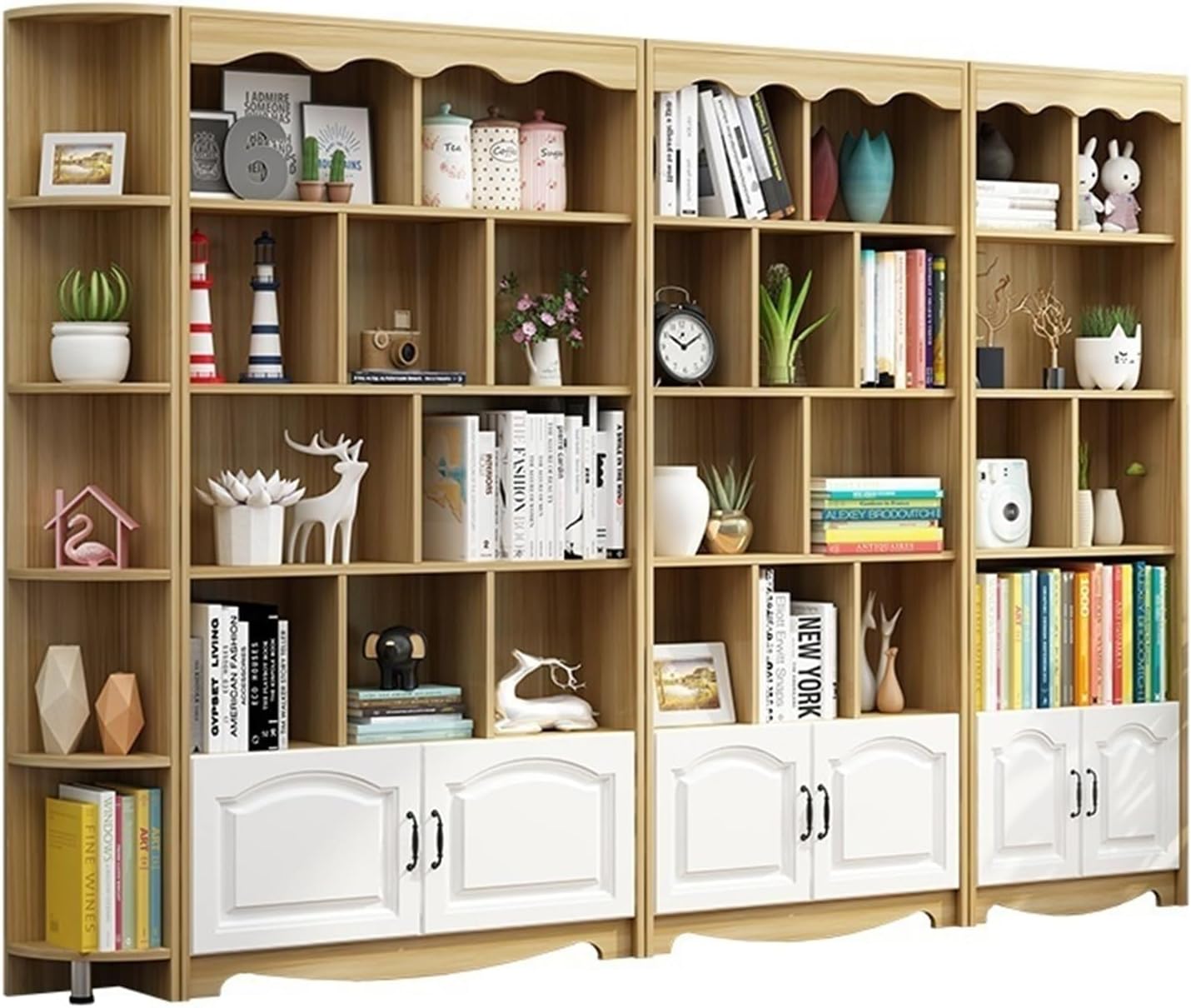 KIRANDY Modern Freestanding Bookshelf, Simple and Sturdy Wood Bookcase for Living Room, Study (Color : (24+60+80+100) cm Light Walnut)