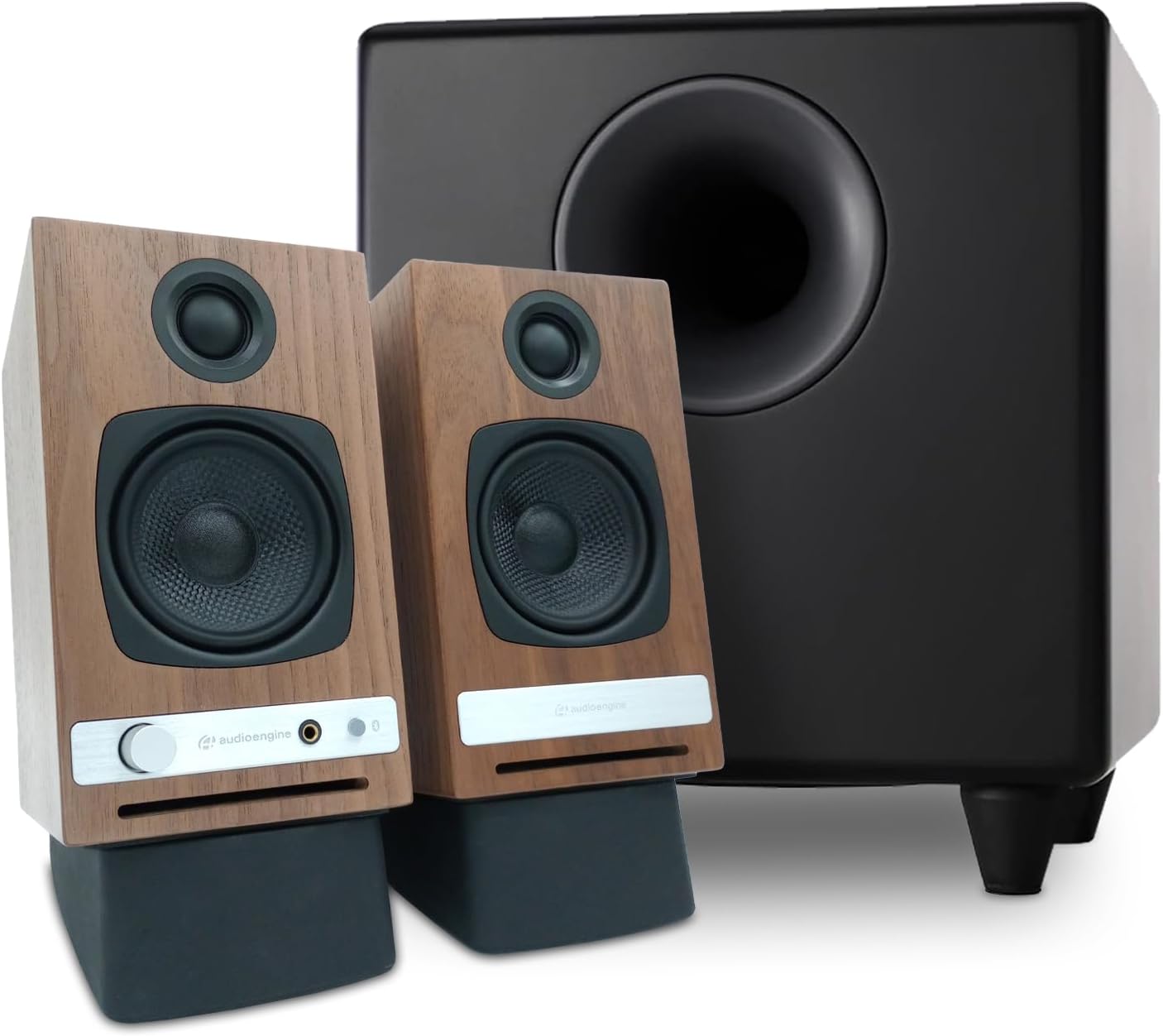 Audioengine A2 HD Walnut Home Music System with S8 Black Subwoofer and DS1 Stands