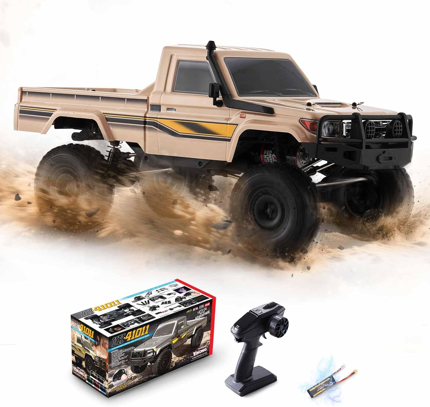 BEEZRC YKHOBBY 1/10 YK41011 Simulation LC79 RC Crawler,4WD Off Road RC Rock Truck, Manual Differential Lock, Brushed RC Climbing Car Remote Control Car for Adults for Beginner-Friendly RTR Yellow