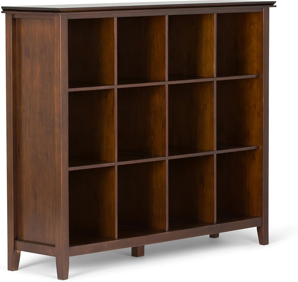 SIMPLIHOME Artisan Bookcase - 57 inch Tall 12-Cube Solid Wood Cube Organizer in Russet Brown, Transitional Storage Bookcase for Living Room, Study Room or Office with Fixed Shelves and Tapered Legs