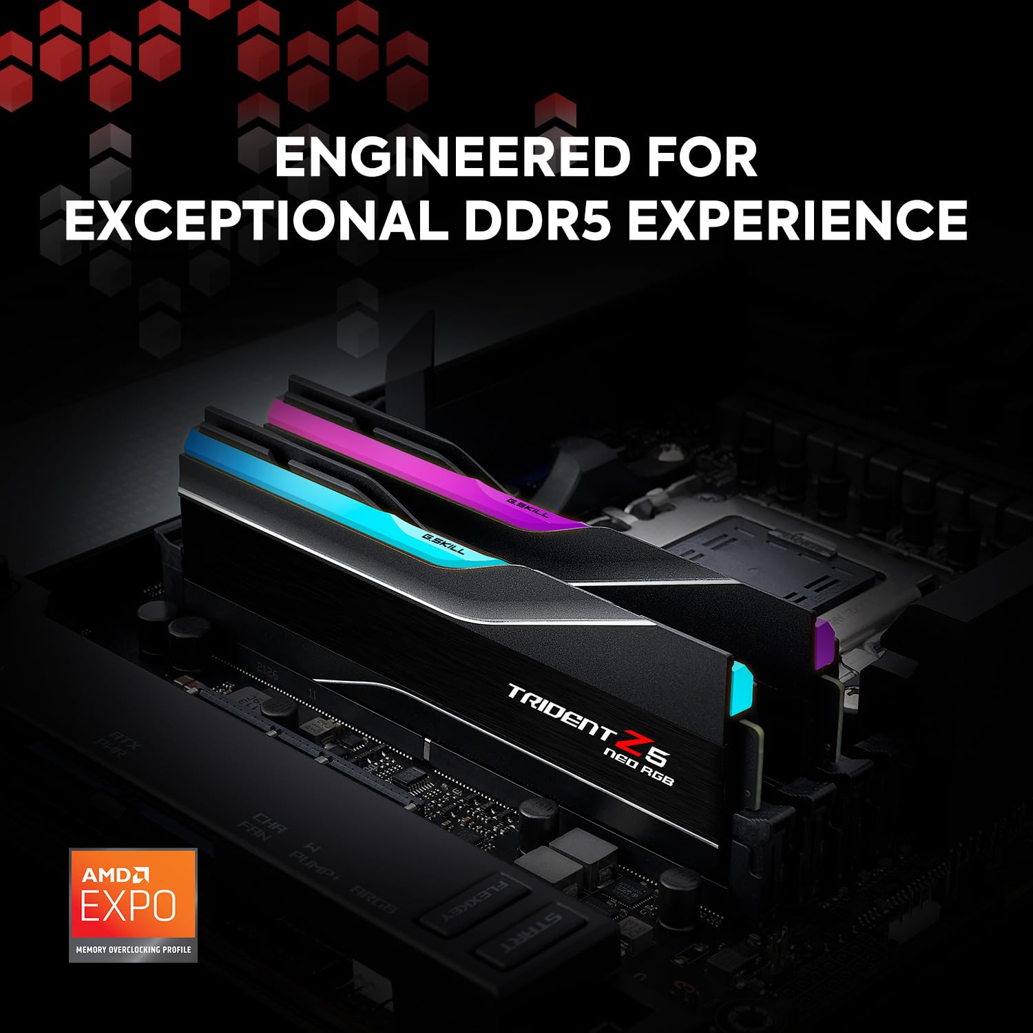 G.SKILL Trident Z5 Neo RGB Series DDR5 RAM (AMD EXPO) 32GB (2x16GB) 6400MT/s CL32-39-39-102 1.40V Desktop Computer Memory U-DIMM - Matte Black (F5-6400J3239G16GX2-TZ5NR)