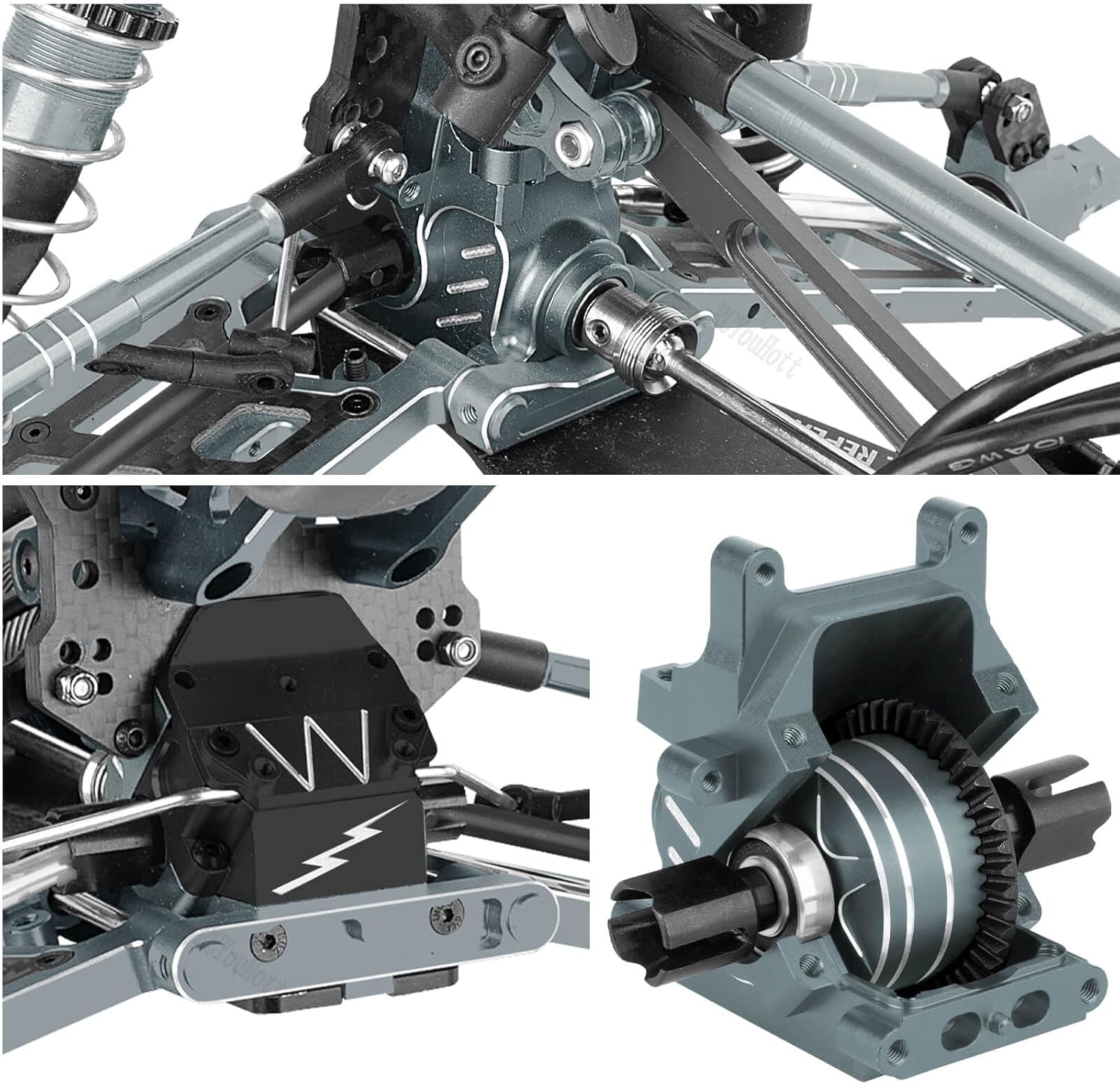 RC Suspension A Arms&Steering Blocks Axle Carriers&Gearbox Case w/43T/13T Diff Gear Mount&Camber Links Upgrades Part for 1/8 Typhon 6s BLX,1/7 Felony Infraction 6S BLX Limitless,Titanium