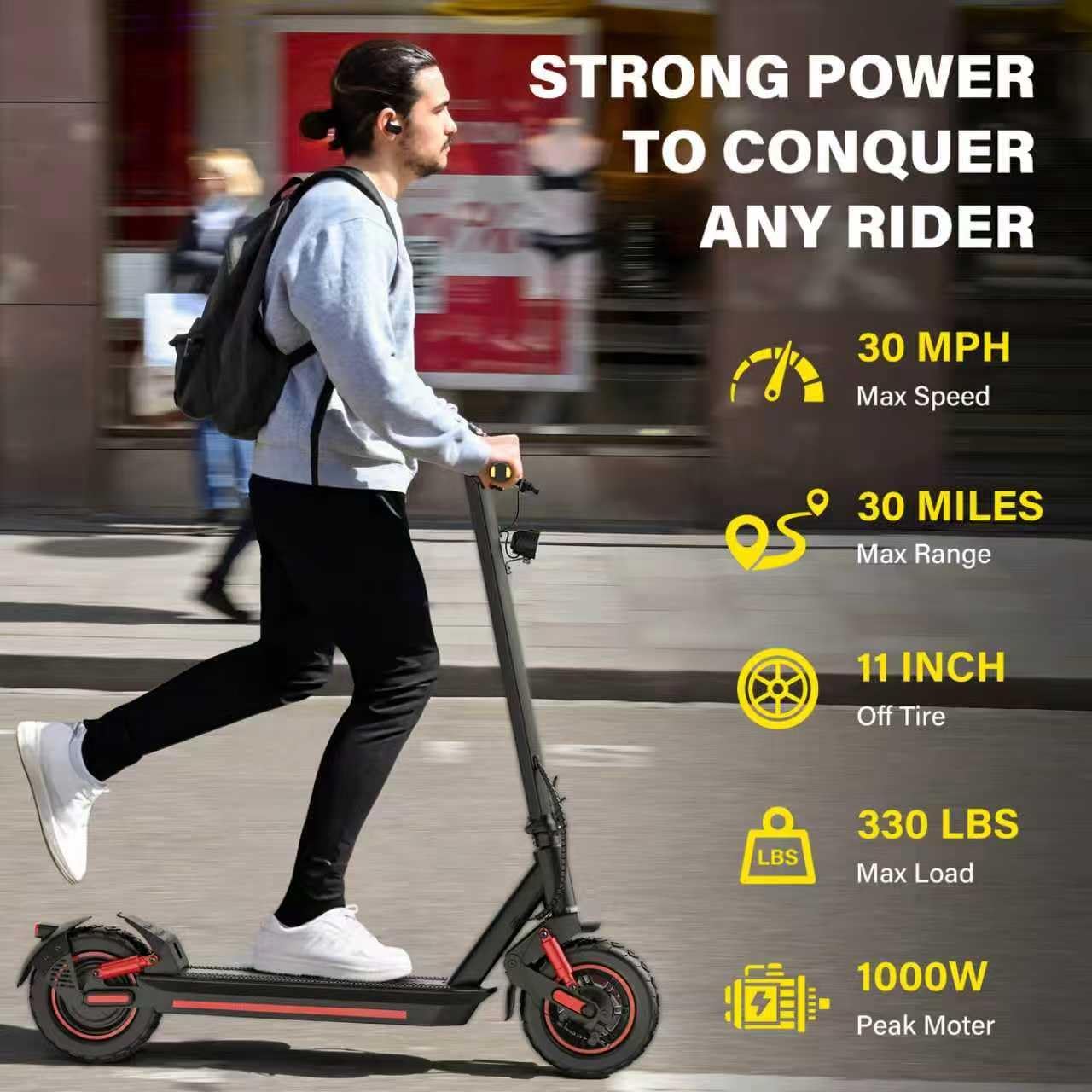 Electric Scooter for Adult - 1000W Peak Motor, Max 30 Miles Long Range, 30Mph Top Speed, 11
