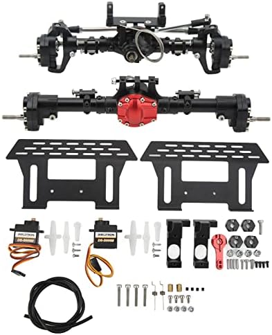 HEEPDD RC Vehicle Front Rear Axles Kit, Front Rear CNC Differential Locking Portal Axles Set for Axial SCX10 I II III 90046 90047 1/10 RC Car (Black)