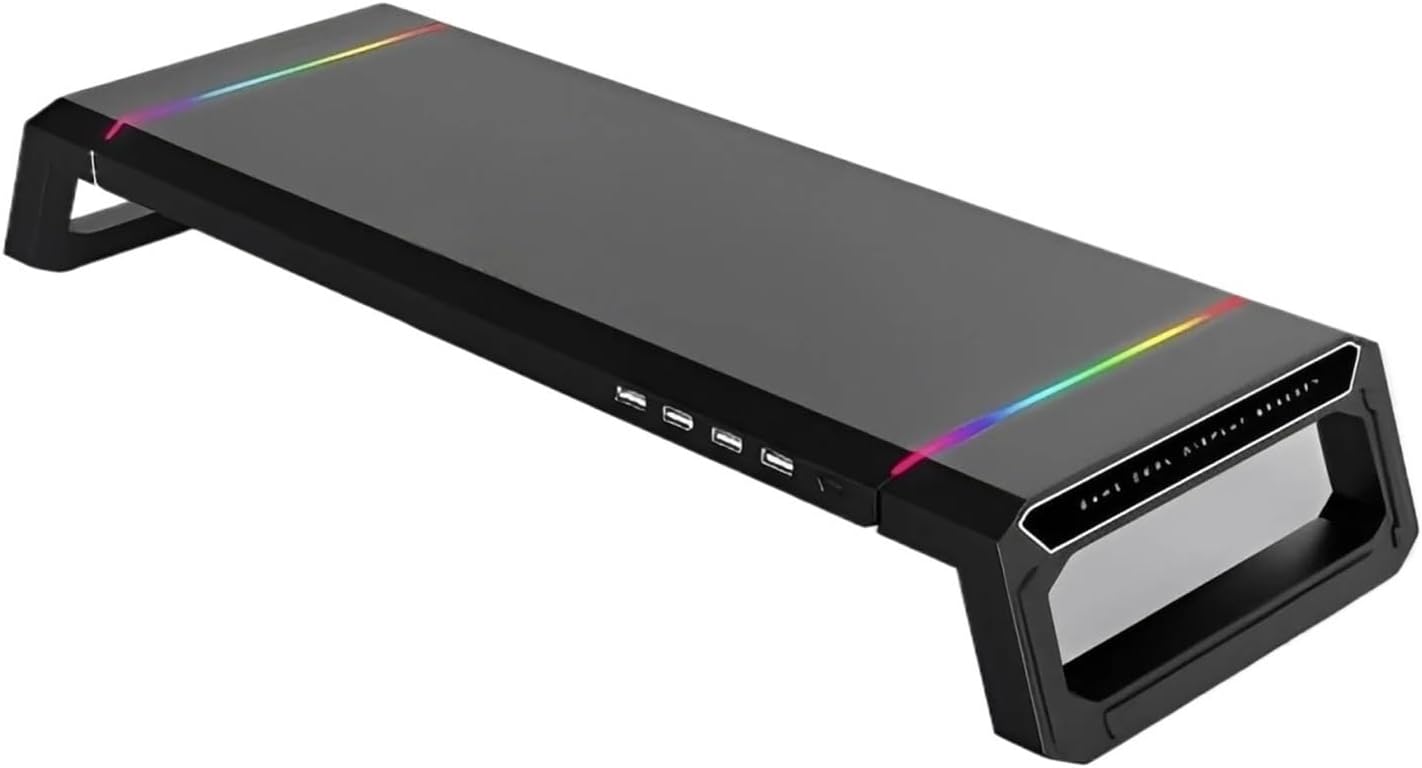 Computer monitor stand 4 USB2.0 ports keyboard and mouse storage rack screen stand with drawer monitor stand(Black)