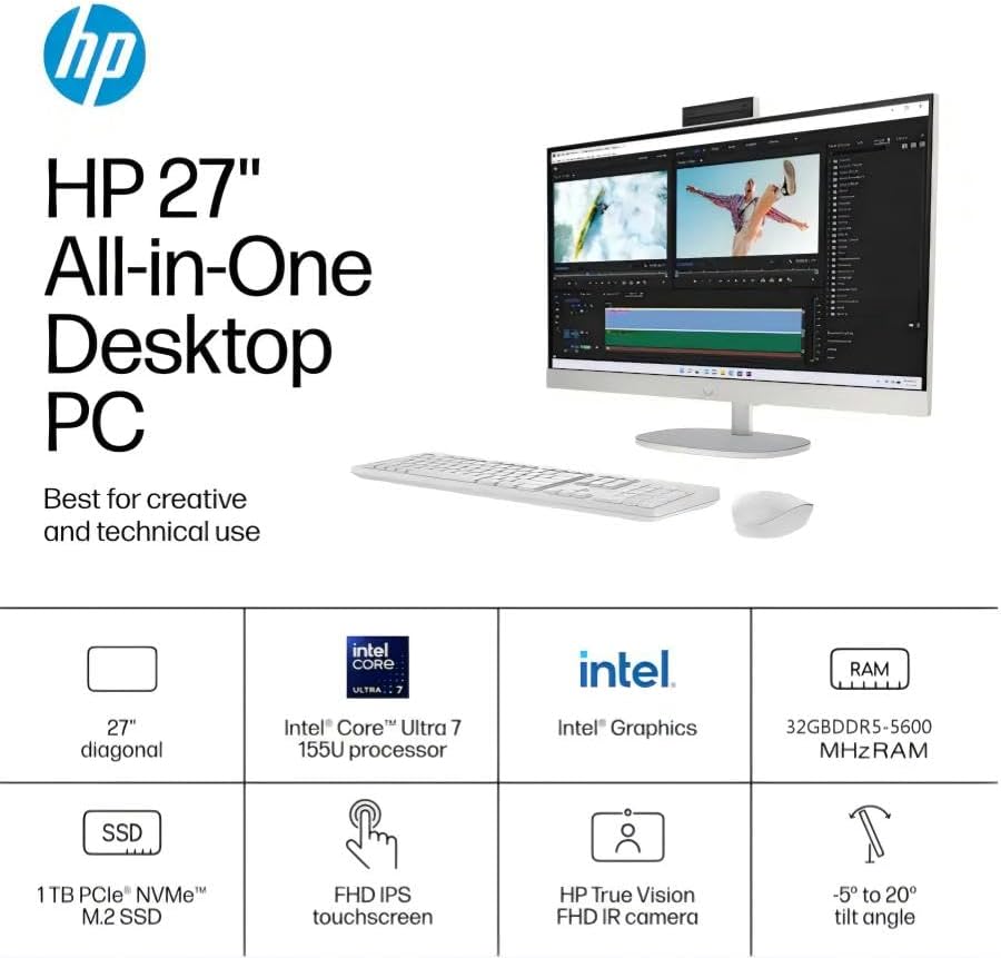 HP All in One Desktop Computer, Windows 11 Pro, 27