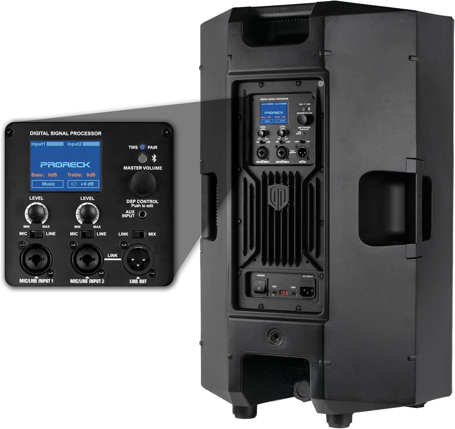 PRORECK PR-915D 1500W Powered Bluetooth PA Speaker, 15-Inch 3-Channel DSP Speaker with Wireless TWS Pairing, for DJ, Live Sound, Party, and Stage Performance