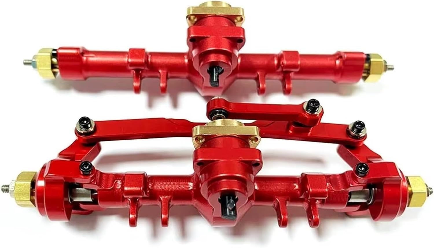 Compatible with Axial for SCX24 1/24 RC Car Upgrade Part Accessories Aluminum Alloy 2pcs Complete Front Rear Axle RC Car Parts(Red)