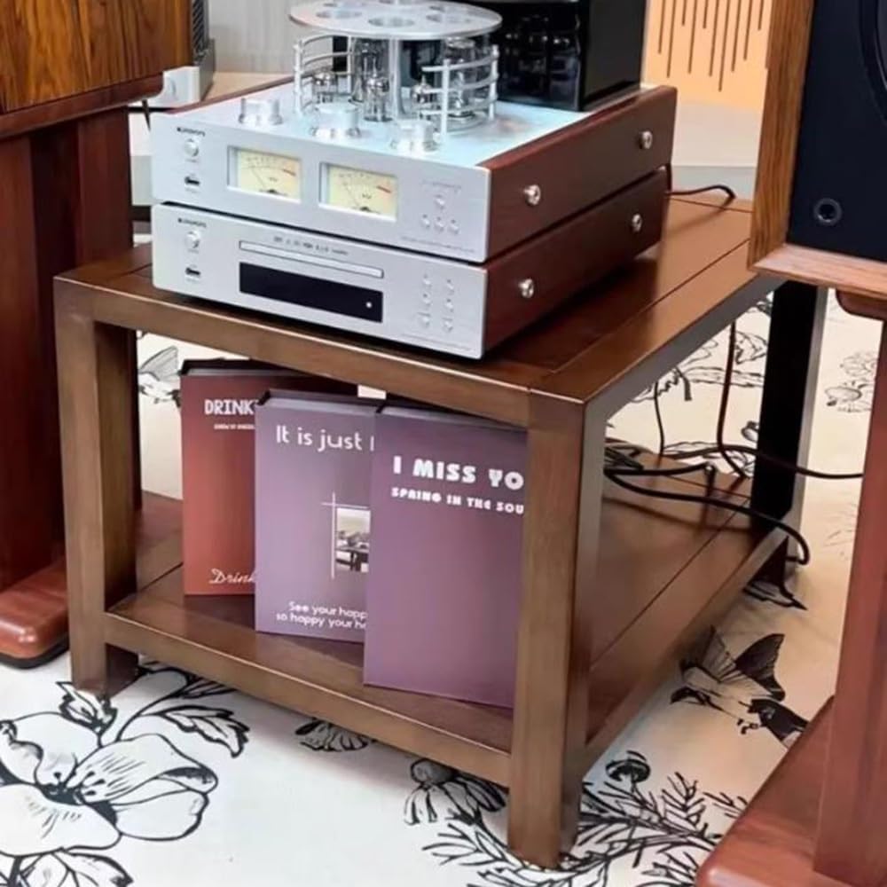 KGPGNYMYHA AV Media Stand Wooden Stereo Rack 3 Tier AV Cabinet Media Storage Cabinet TV Rack Solid Wood Audio Cabinet for Stereo System Servers(63cm-24.8in)