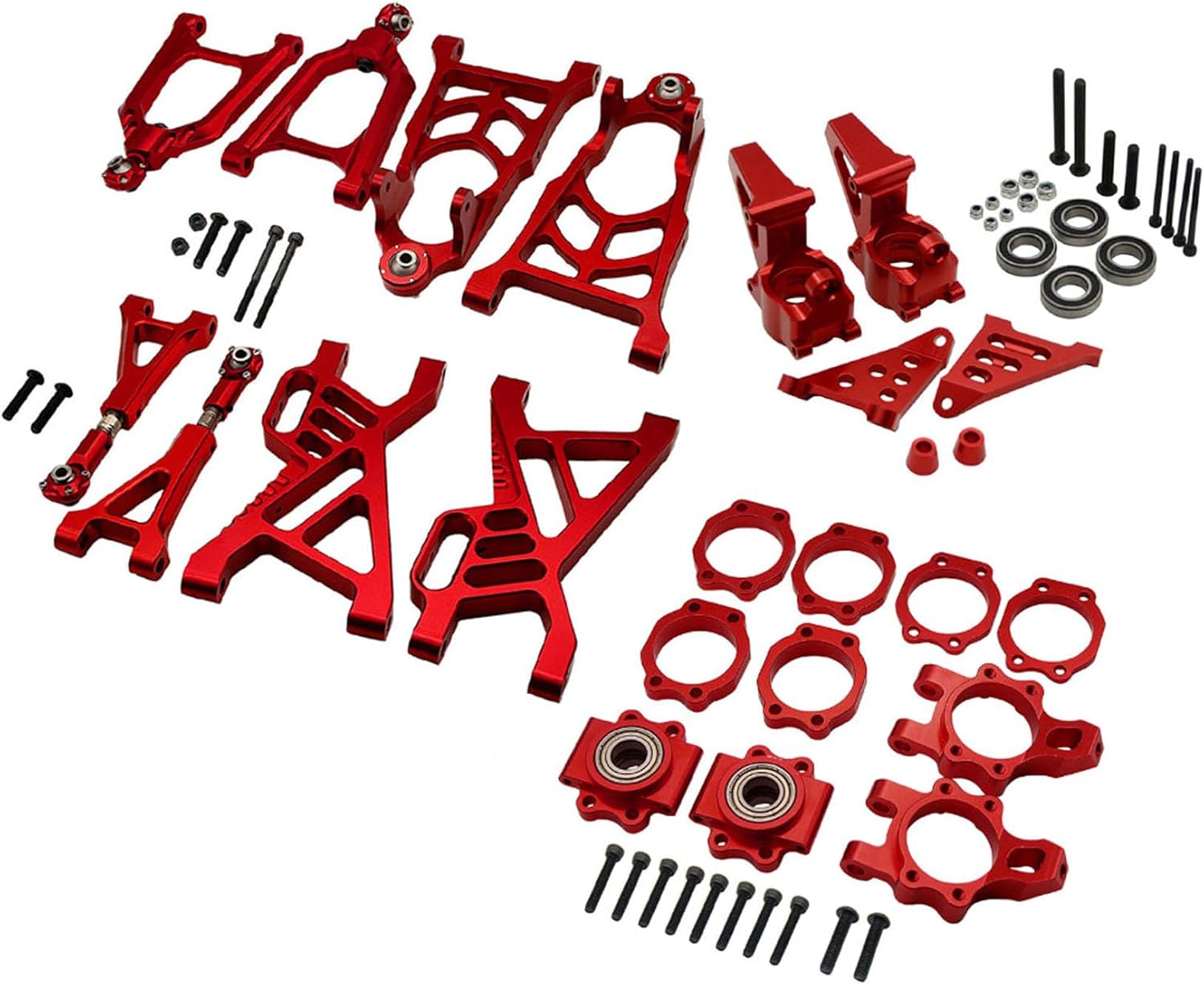 RC Car Front Rear Wheel Hub Carrier and Suspension Arm Kit,CNC Metal Parts for 1/5 HPI ROFUN ROVAN KM Baja 5B 5T 5SC (Red)