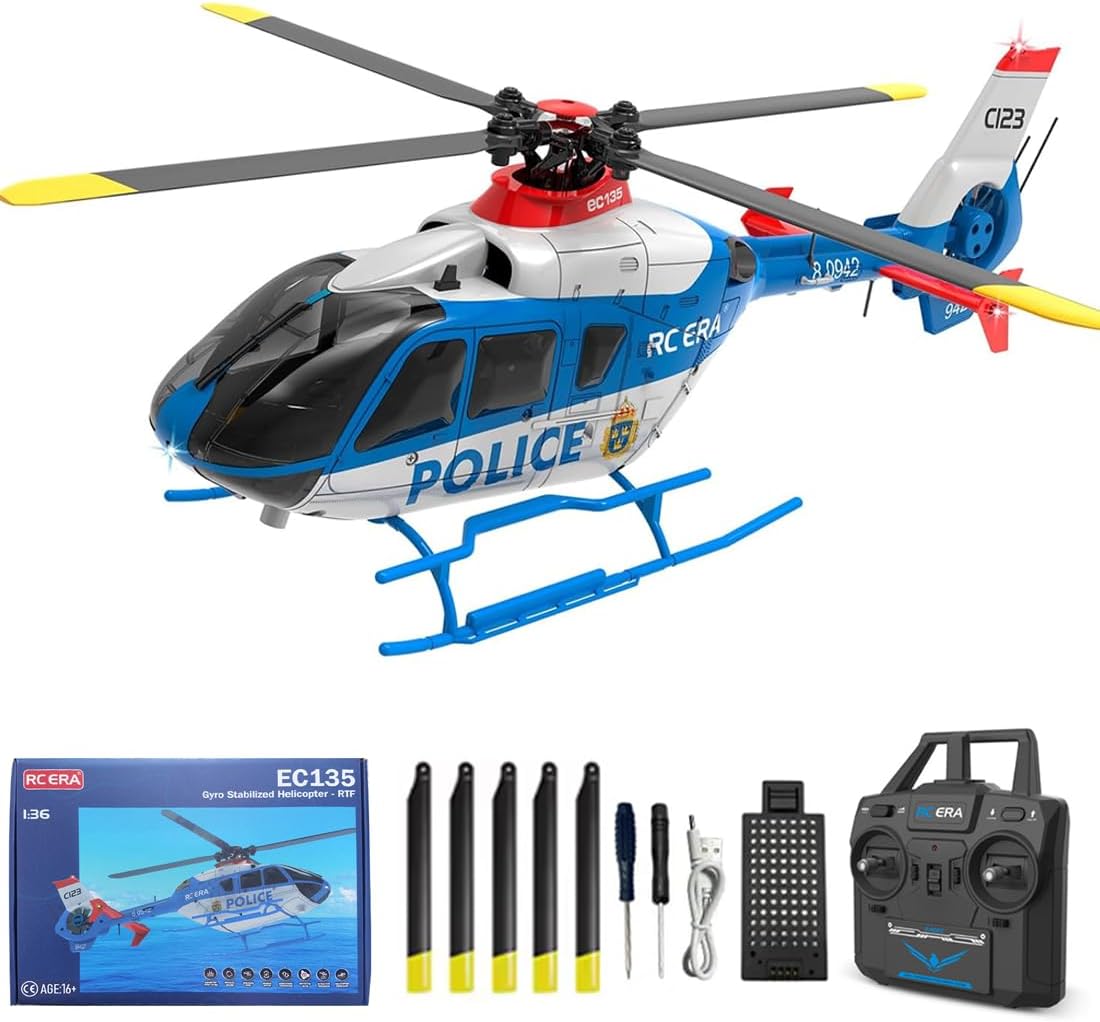 RC ERA C123 EC135 RC Helicopter, 2.4G 6CH Single-Rotor Gyroscopic Flying Aircraft Model, 1/36 Scale Remote Control Helicopter for Adults & Beginners