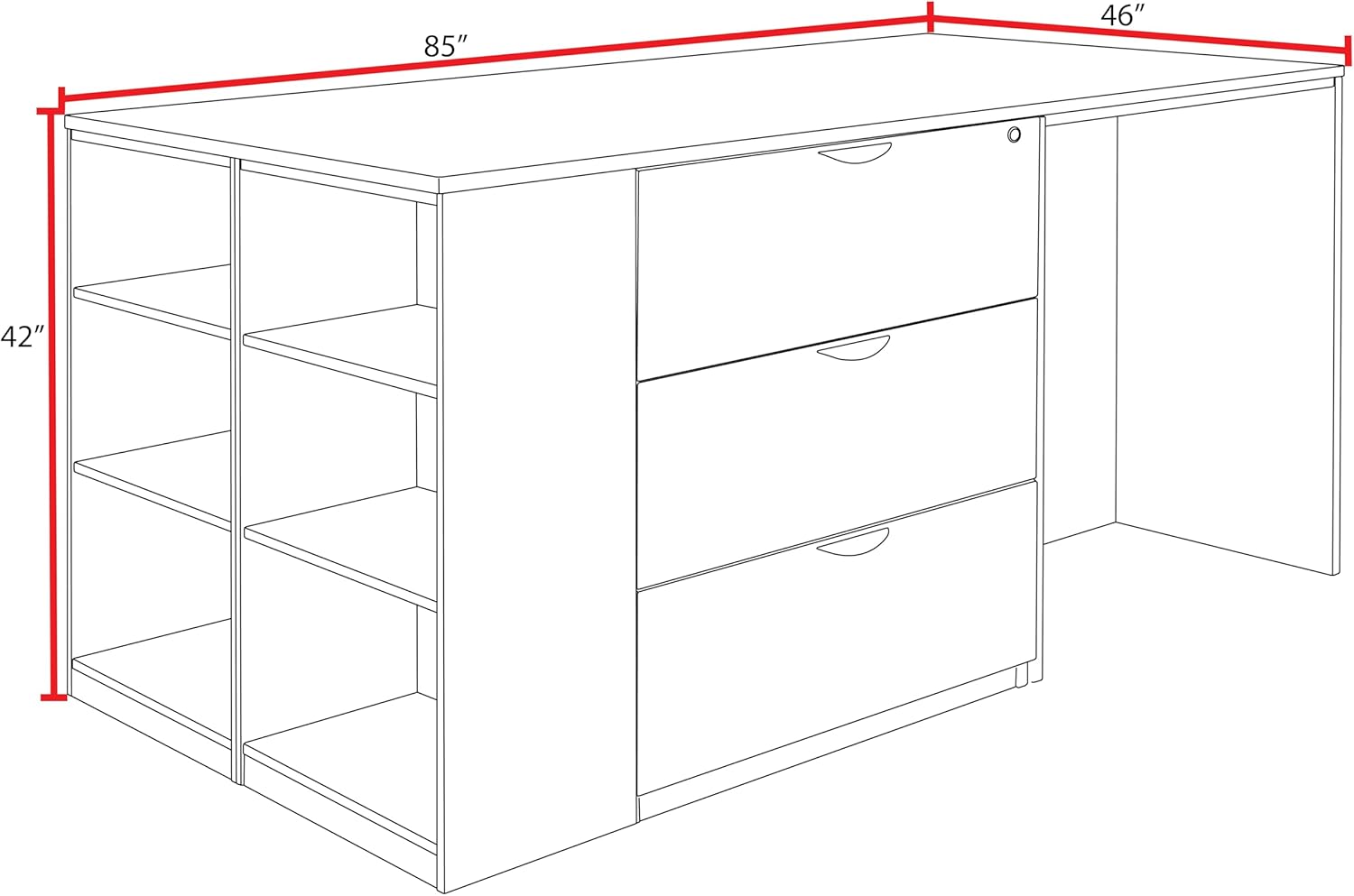 Romig Regency Legacy Stand Up Lateral File/3 Desk Quad with Bookcase End, Cherry