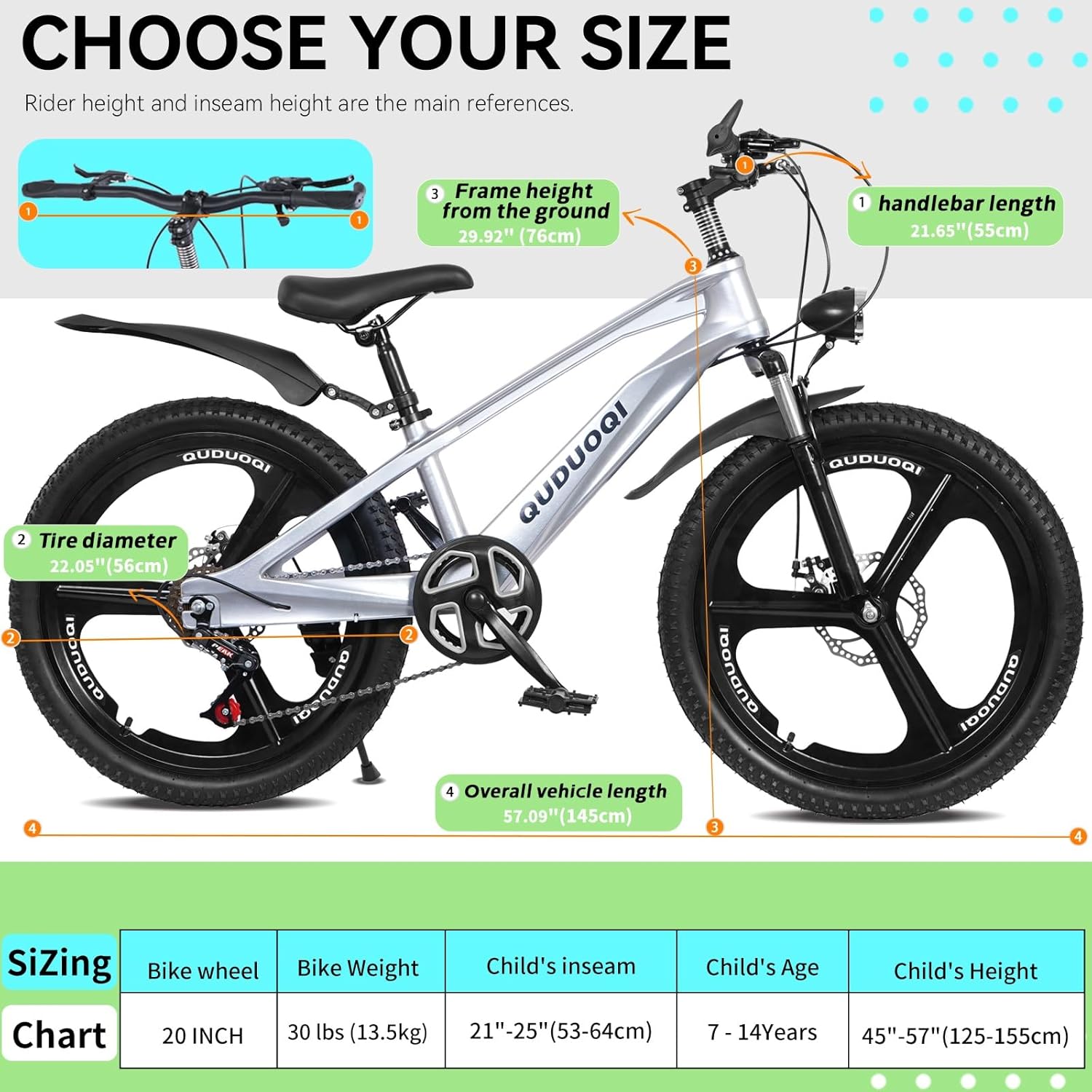20 Inch Kids Mountain Bike, 7-Speed Youth Bicycle with Magnesium Alloy Frame & One-Piece Wheels