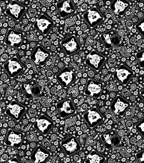 Fabric Traditions Bandana Cats on Black Novelty Cotton Fabric
