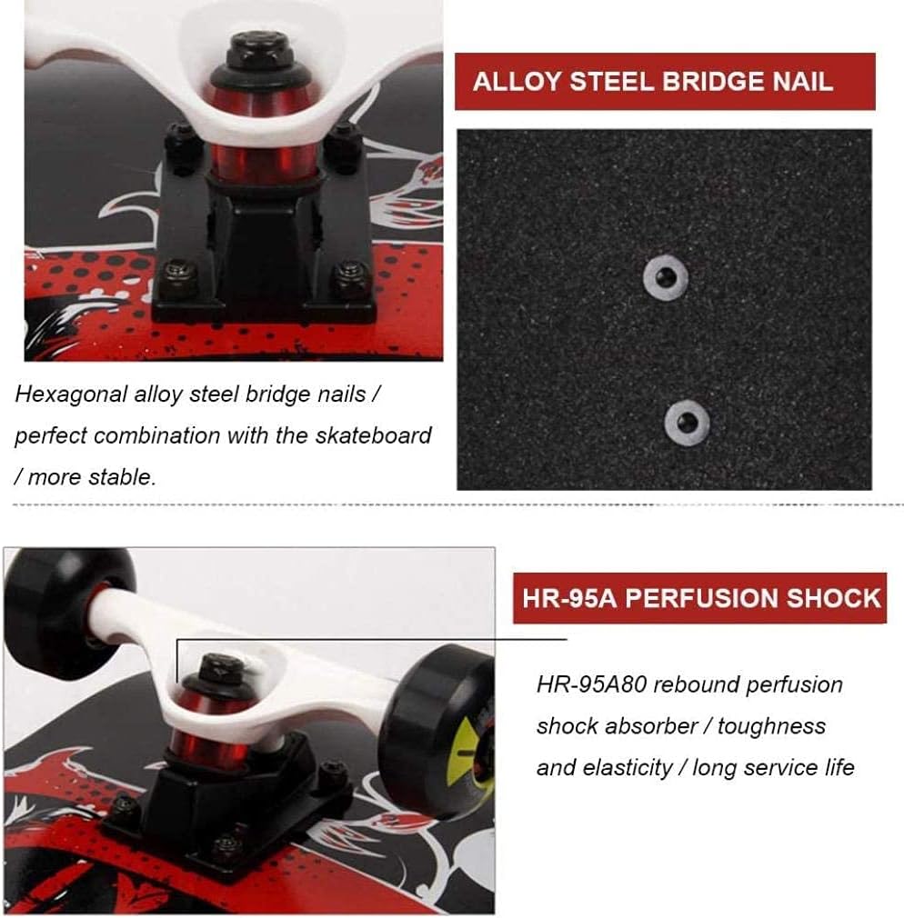 Standard Skateboard 31 X8 Complete Skateboard Maple Deck Professional Double Rocker Suitable for Boys Girls Beginners Skateboard Suit Street Scooter White Grid Upgrade (White Grid)
