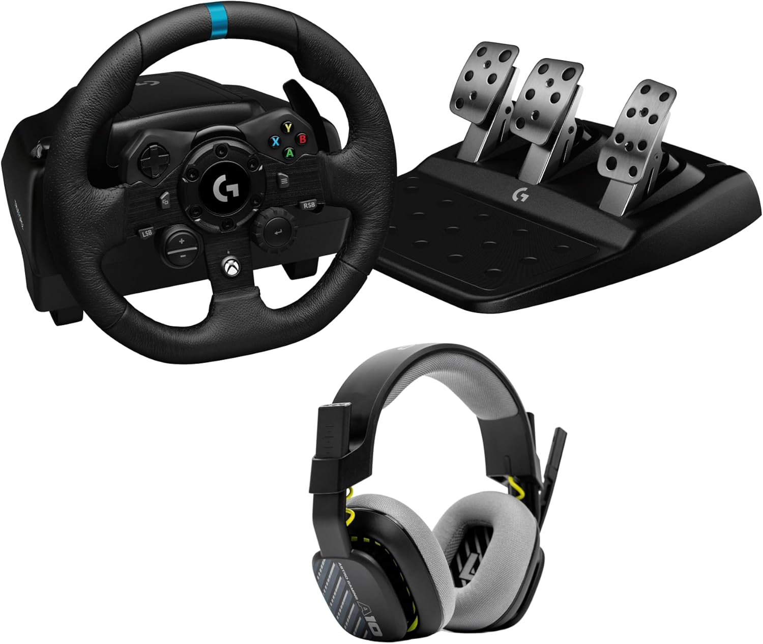 Logitech G923 Racing Wheel and Pedals, TRUEFORCE Force Feedback, Real Leather + ASTRO A10 Gen 2 Wired Headset - Xbox X|S, Xbox One, PC, Mac - Black