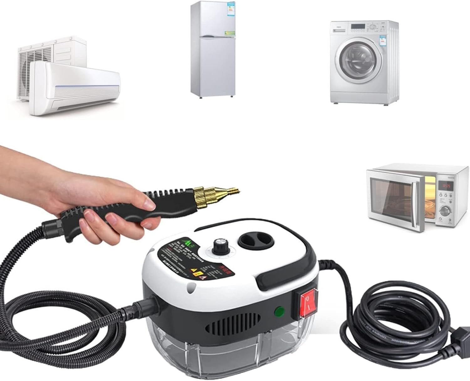 Handheld Pressurized Steam Cleaner with 4 Multi-Surface Tools Including Removal of Dirt, Grim, Grease(White)