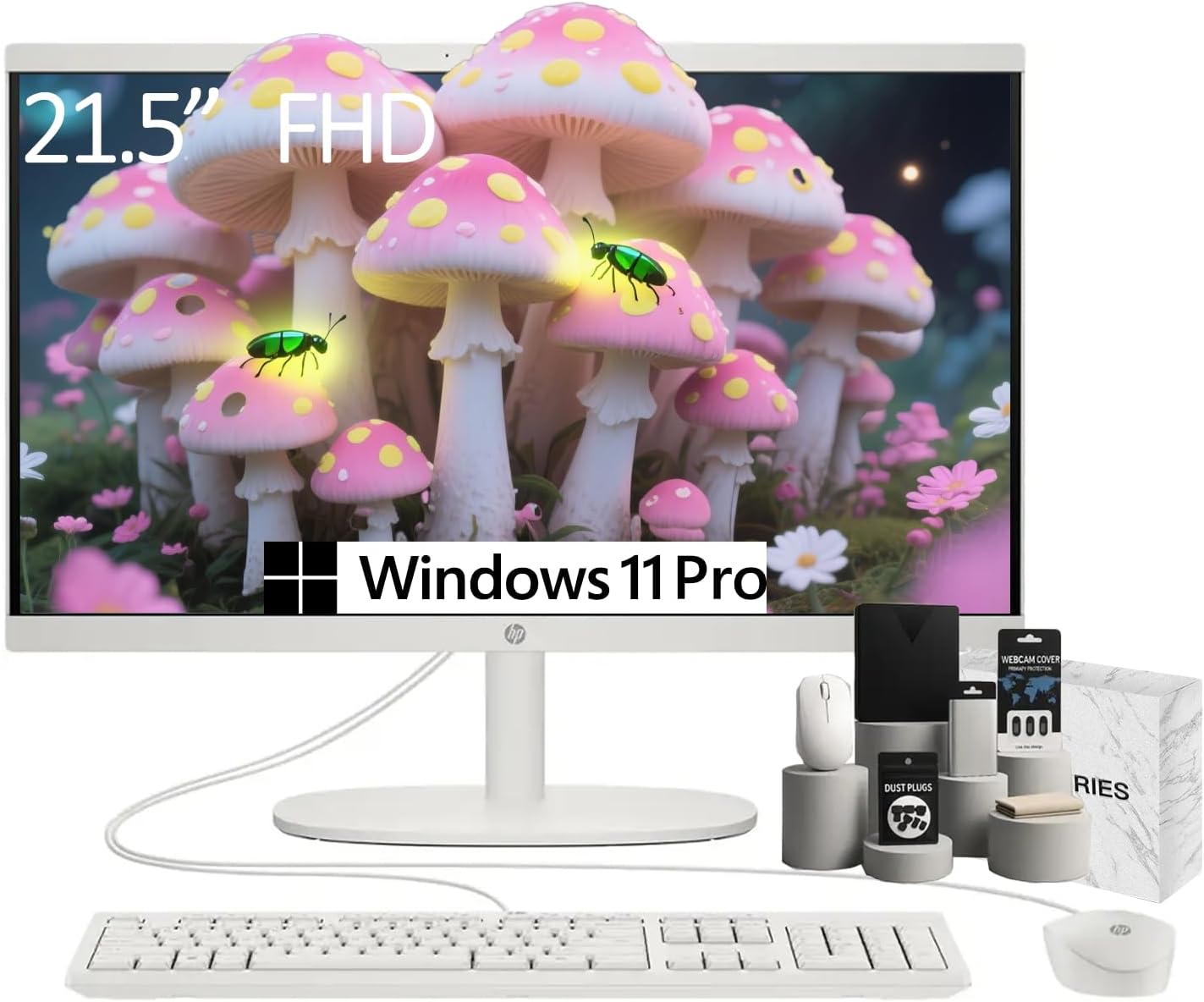 HP 21.5-inch All-in-One Desktop PC, FHD Anti-Glare Display, Intel Celeron Processor J4025, Windows 11 Pro, Home Computer, 64GB Memory, 2TB SSD, Wired Keyboard & Mouse, Wi-Fi 6, w/Accessories