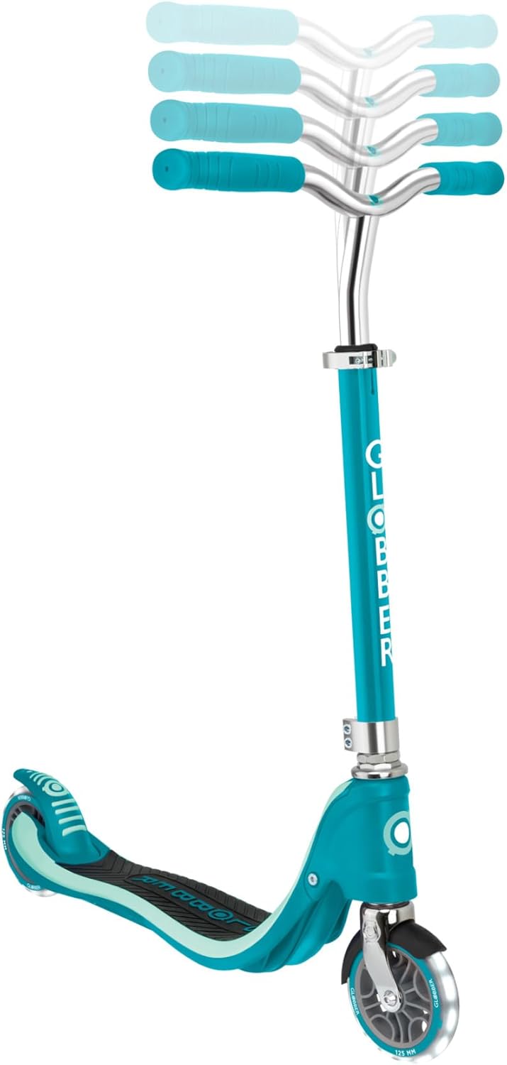 Globber KICK SCOOTER Flow 125 Lights Scooter, Teal, 5 Years and Up, Light Up Wheels